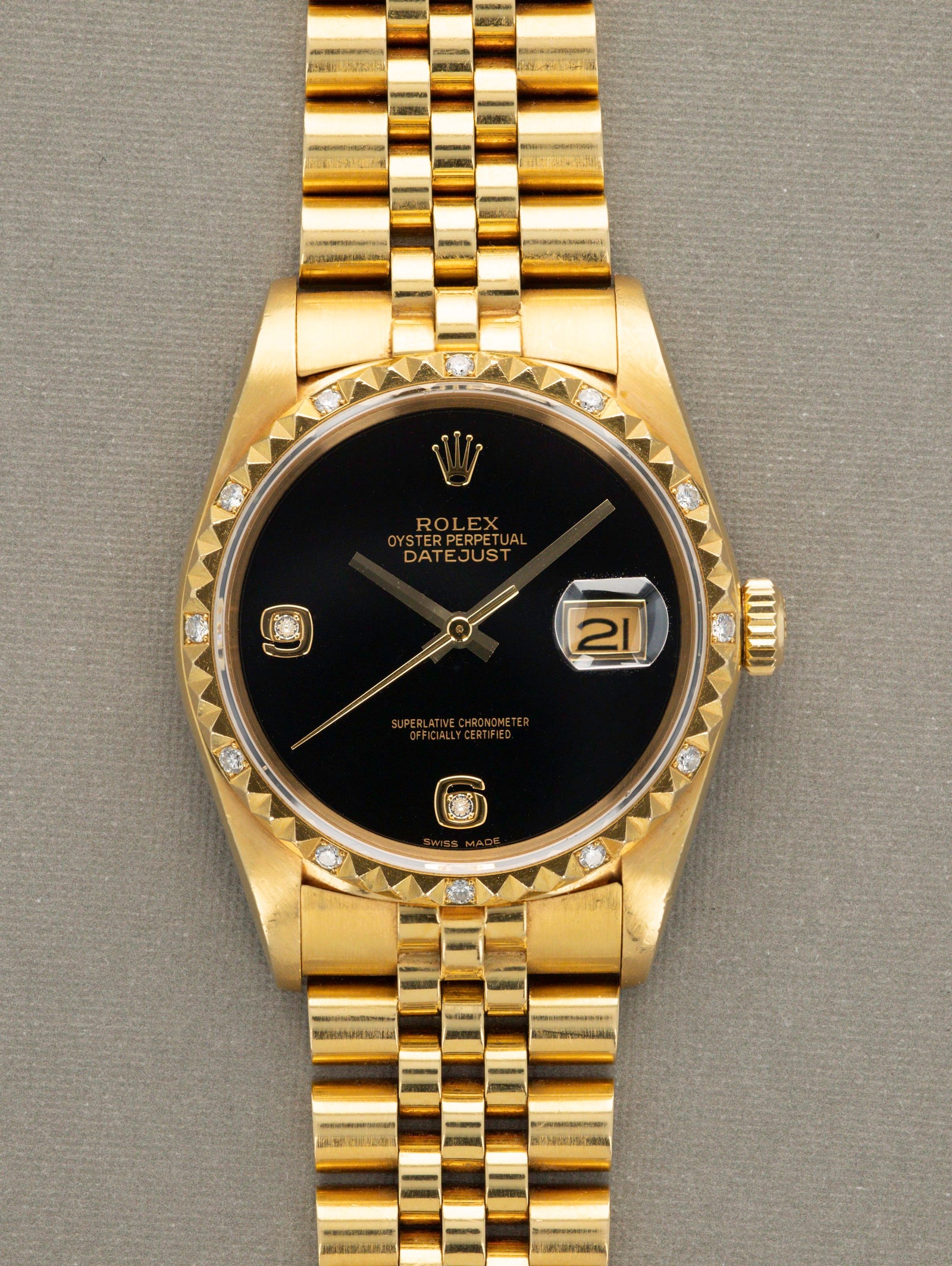 Rolex Datejust Ref. 16058 - Pyramid Bezel, and Onyx Dial with Diamond Indices