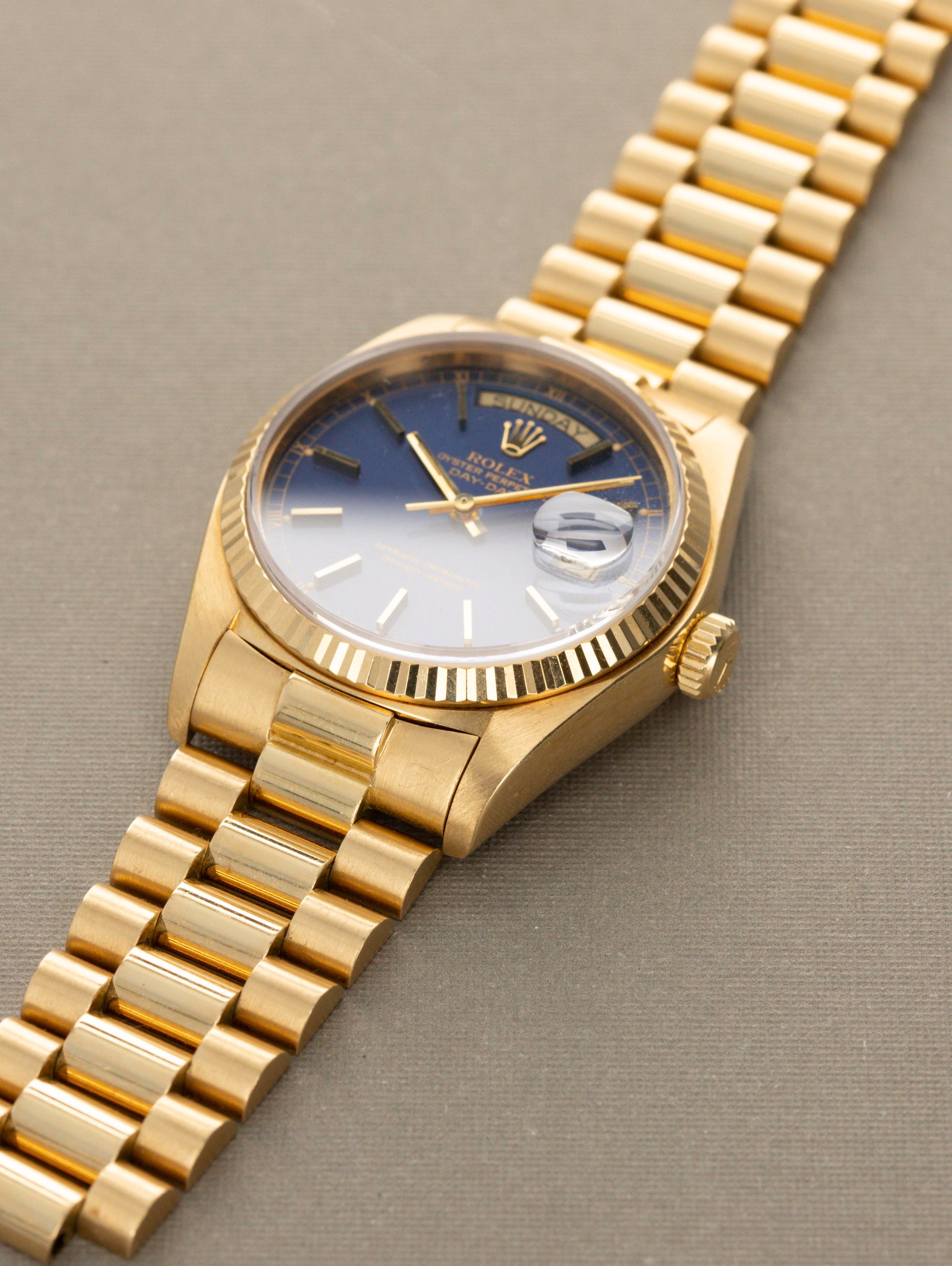 Rolex Day-Date Ref. 18038 - Blue Sunburst Dial, Original Owner Watch