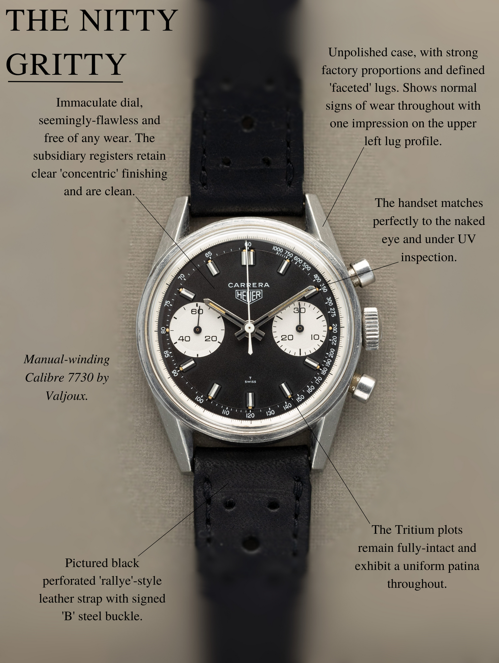 Heuer Carrera Ref. 7753NT - Matte Black 'Reverse-Panda' Dial Unpolished