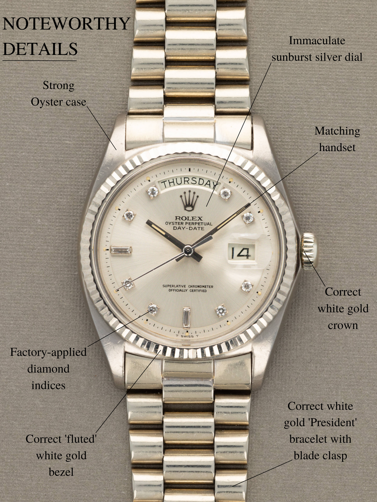 Rolex Day-Date Ref. 1803/9 - Sunburst Silver Diamond Dial