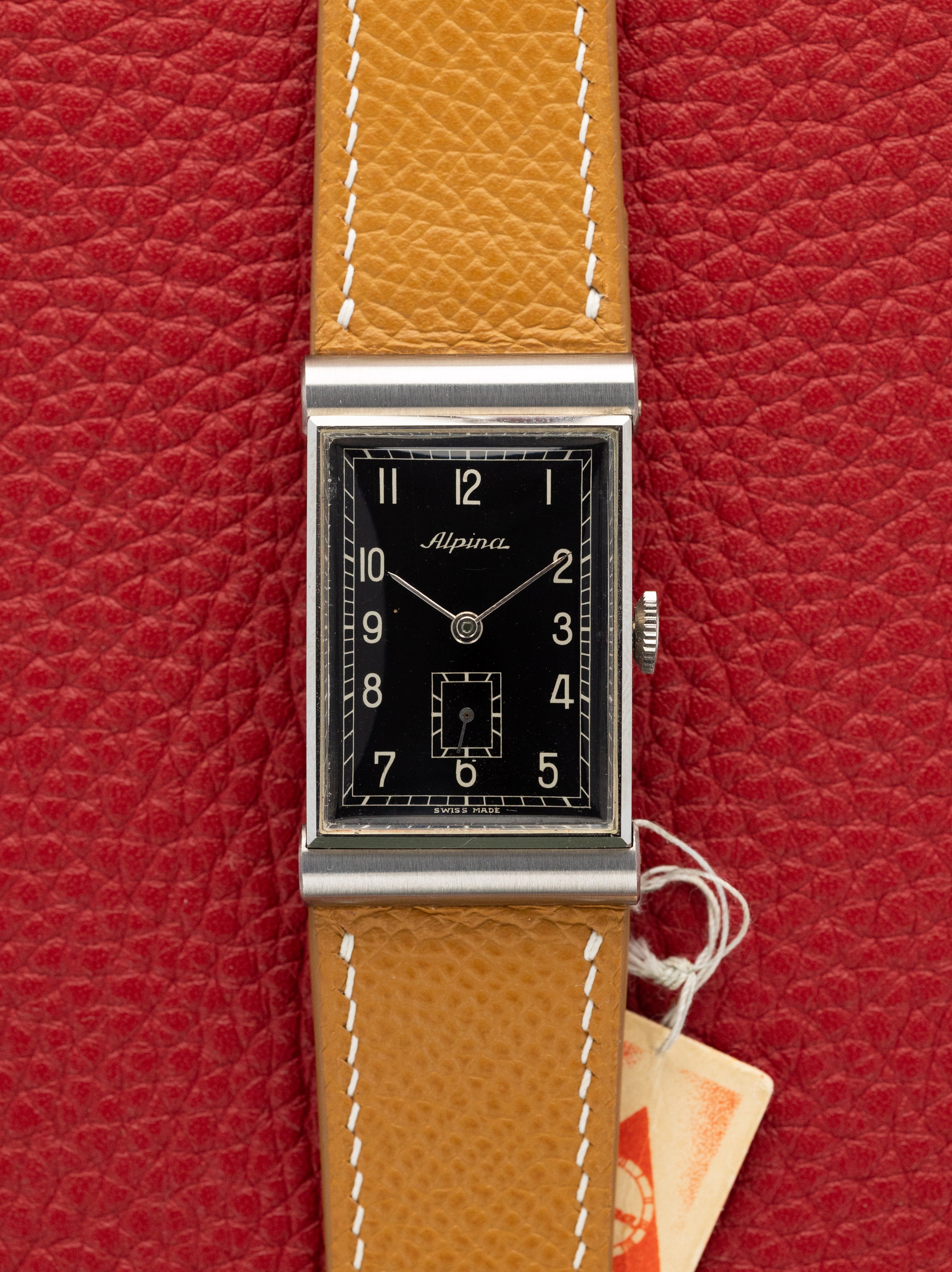 Alpina 'Hooded' Lug Rectangular Dress Watch - Gloss Black Dial LNOS W/ Tag
