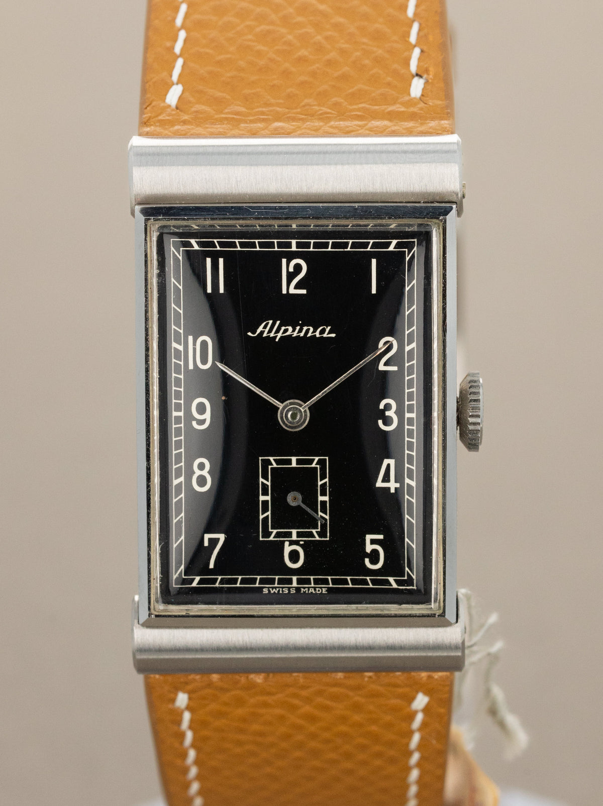 Alpina 'Hooded' Lug Rectangular Dress Watch - Gloss Black Dial LNOS W/ Tag