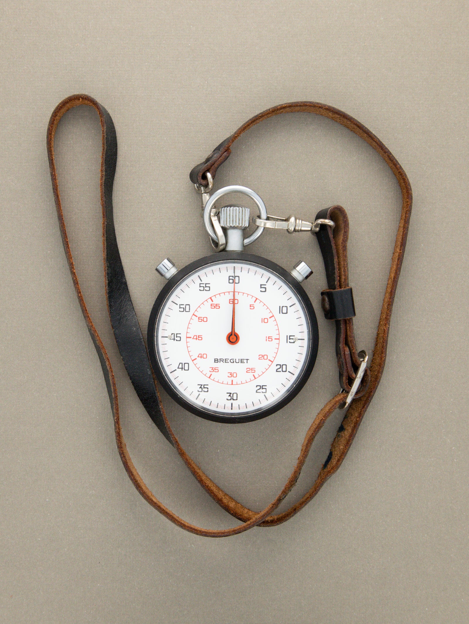 Breguet Split-Seconds Stopwatch c. 1970 w/ Period Leather Lanyard
