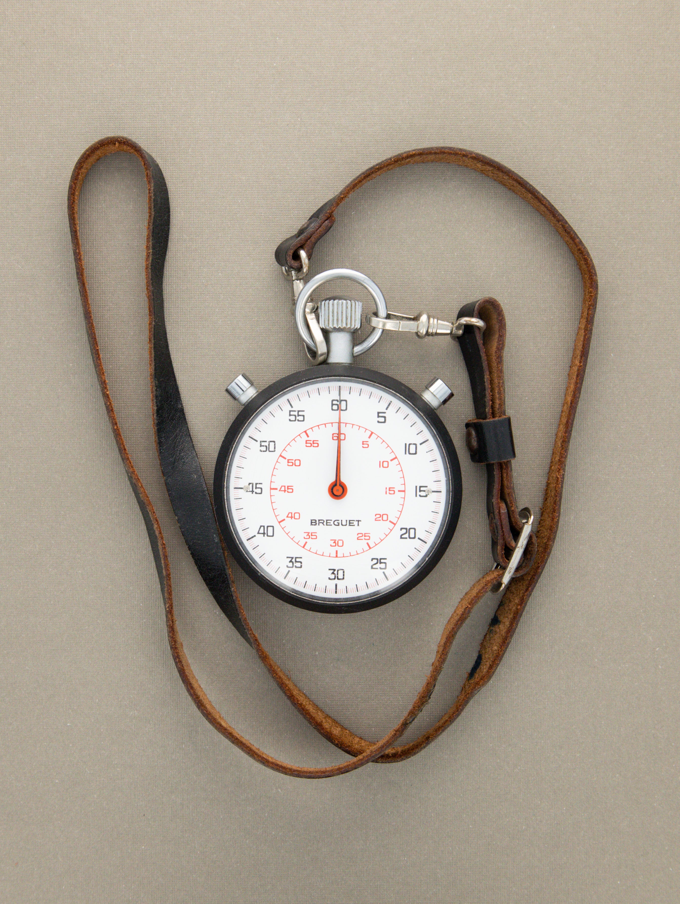 Breguet Split-Seconds Stopwatch c. 1970 w/ Period Leather Lanyard