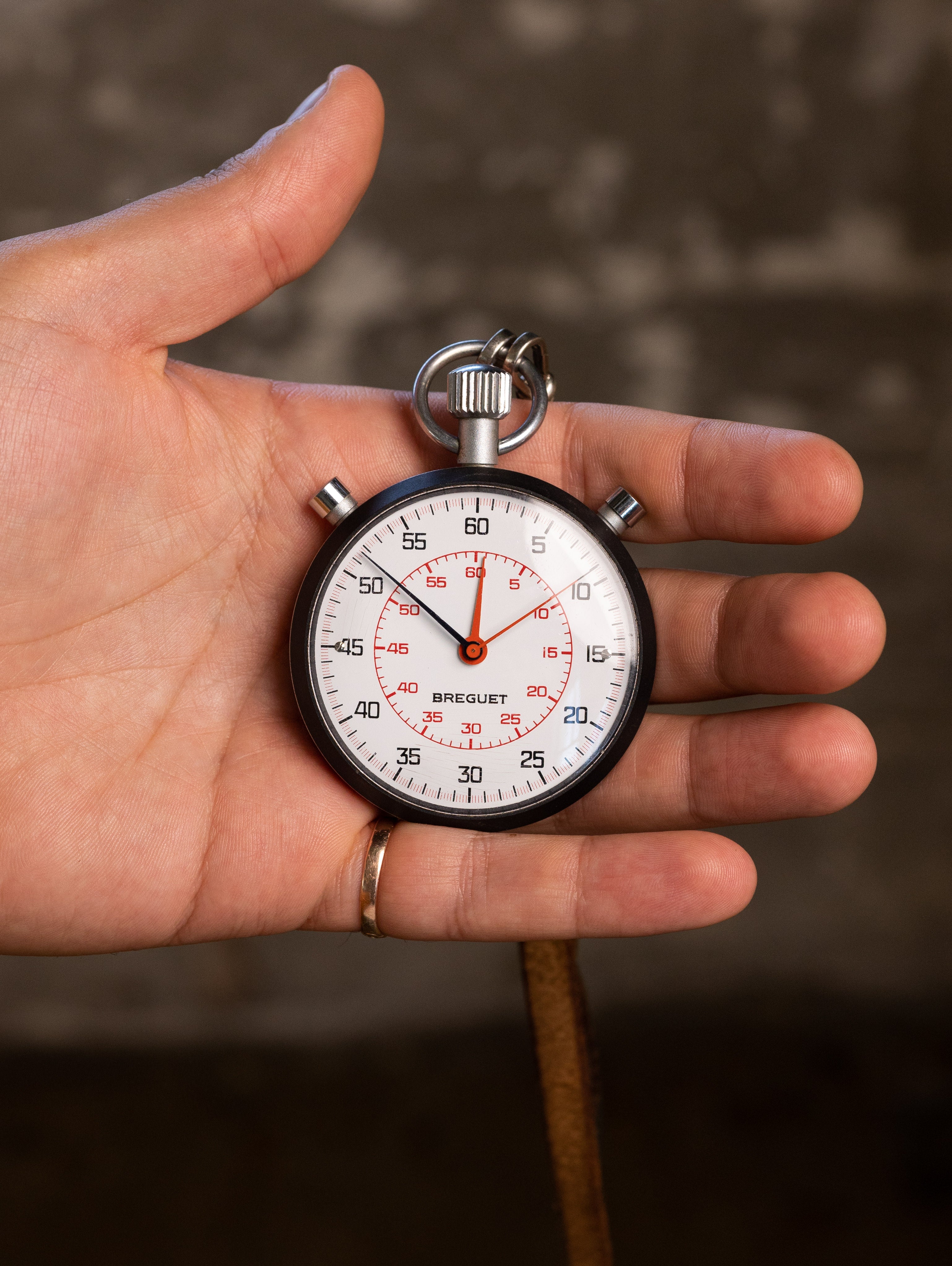 Breguet Split-Seconds Stopwatch c. 1970 w/ Period Leather Lanyard