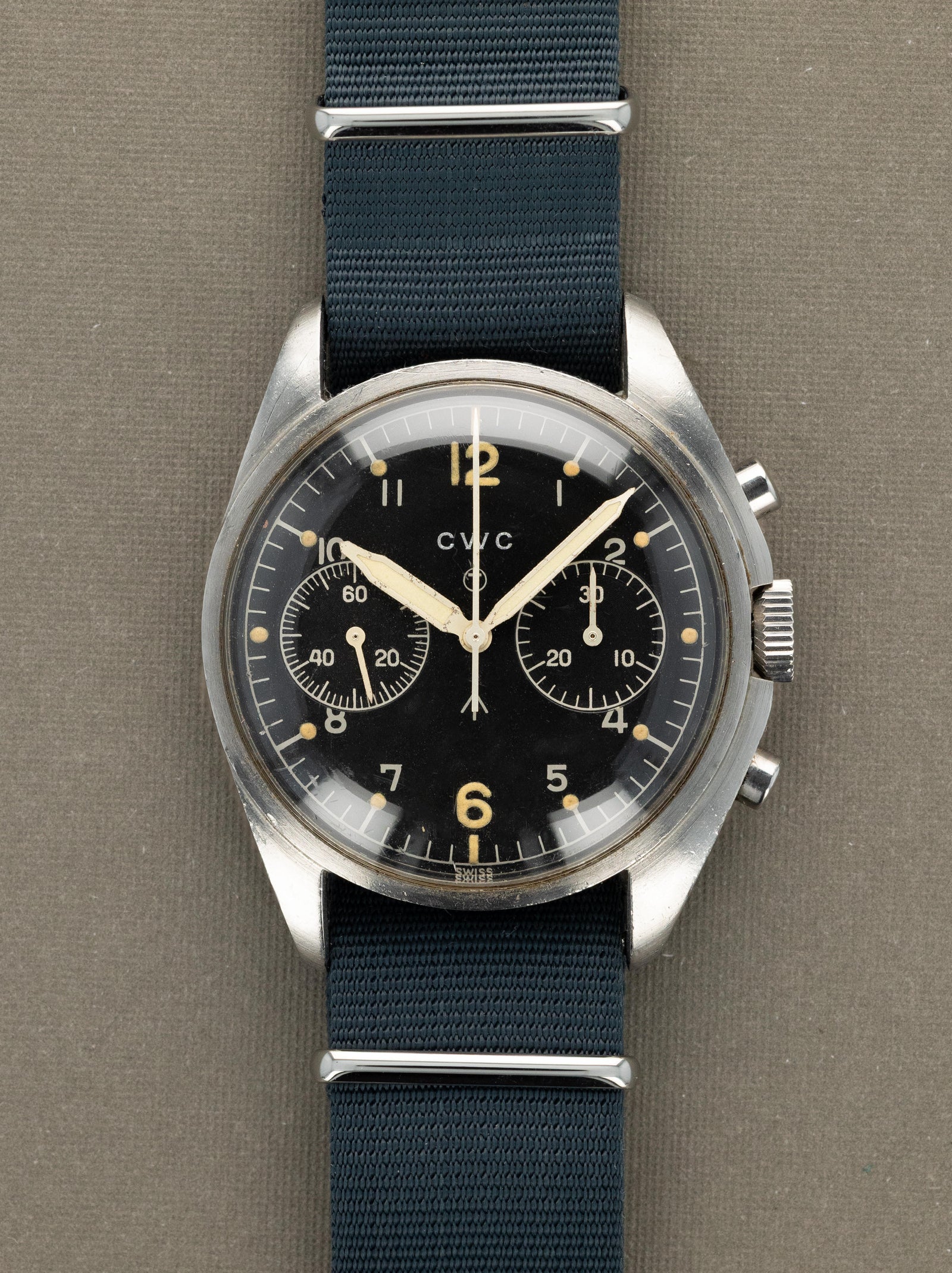 CWC 'RAF' Chronograph Ref. 0552/924-3306 - Matte Black 'Gilt' Dial Unpolished