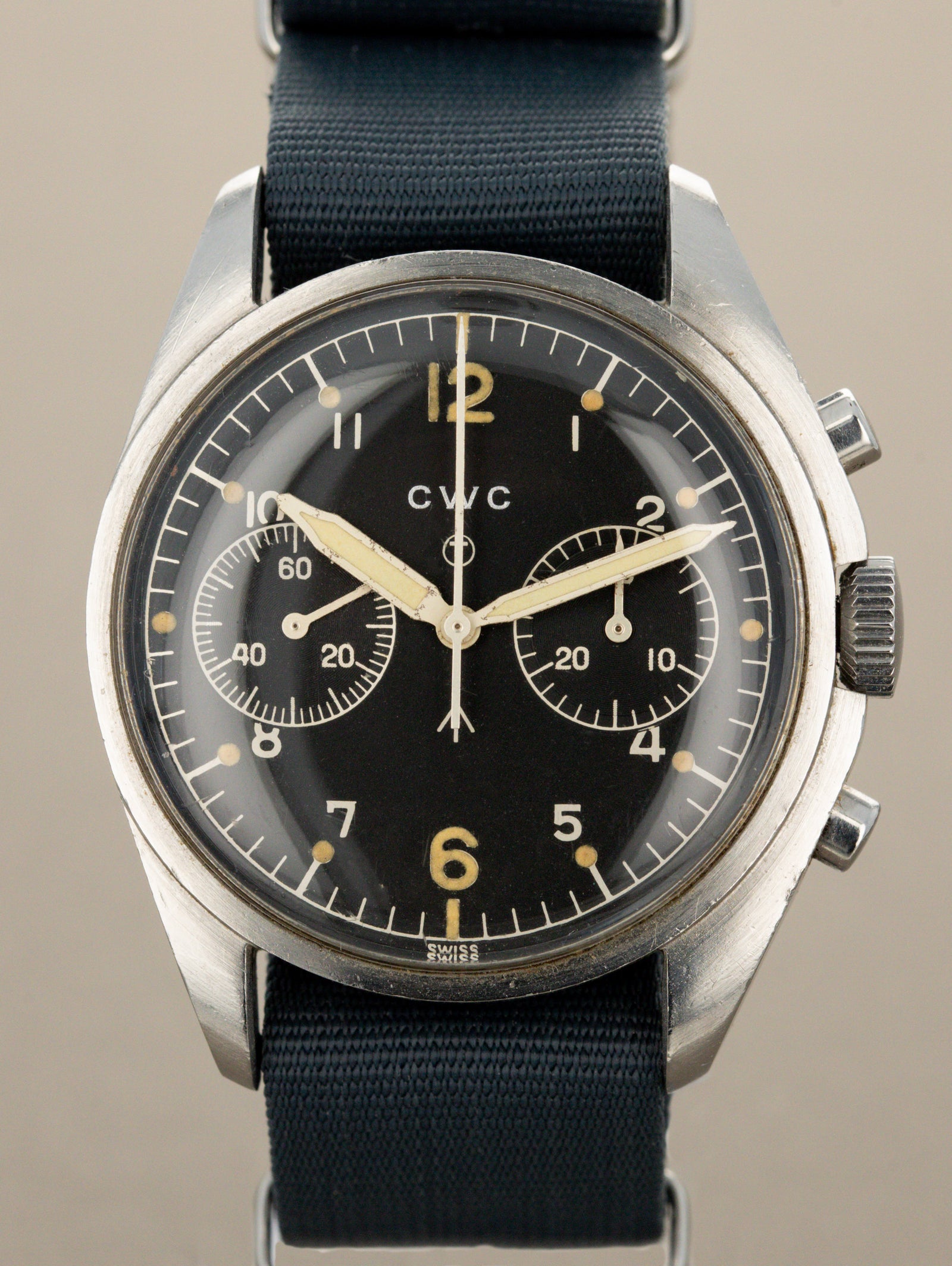 CWC 'RAF' Chronograph Ref. 0552/924-3306 - Matte Black 'Gilt' Dial Unpolished
