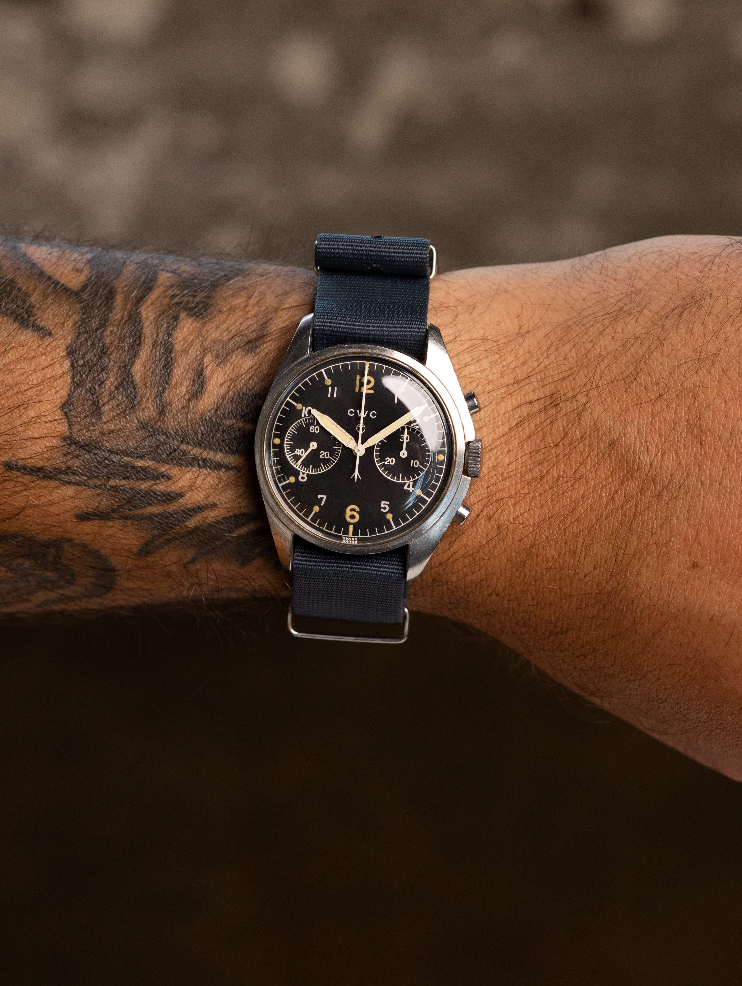 CWC 'RAF' Chronograph Ref. 0552/924-3306 - Matte Black 'Gilt' Dial Unpolished