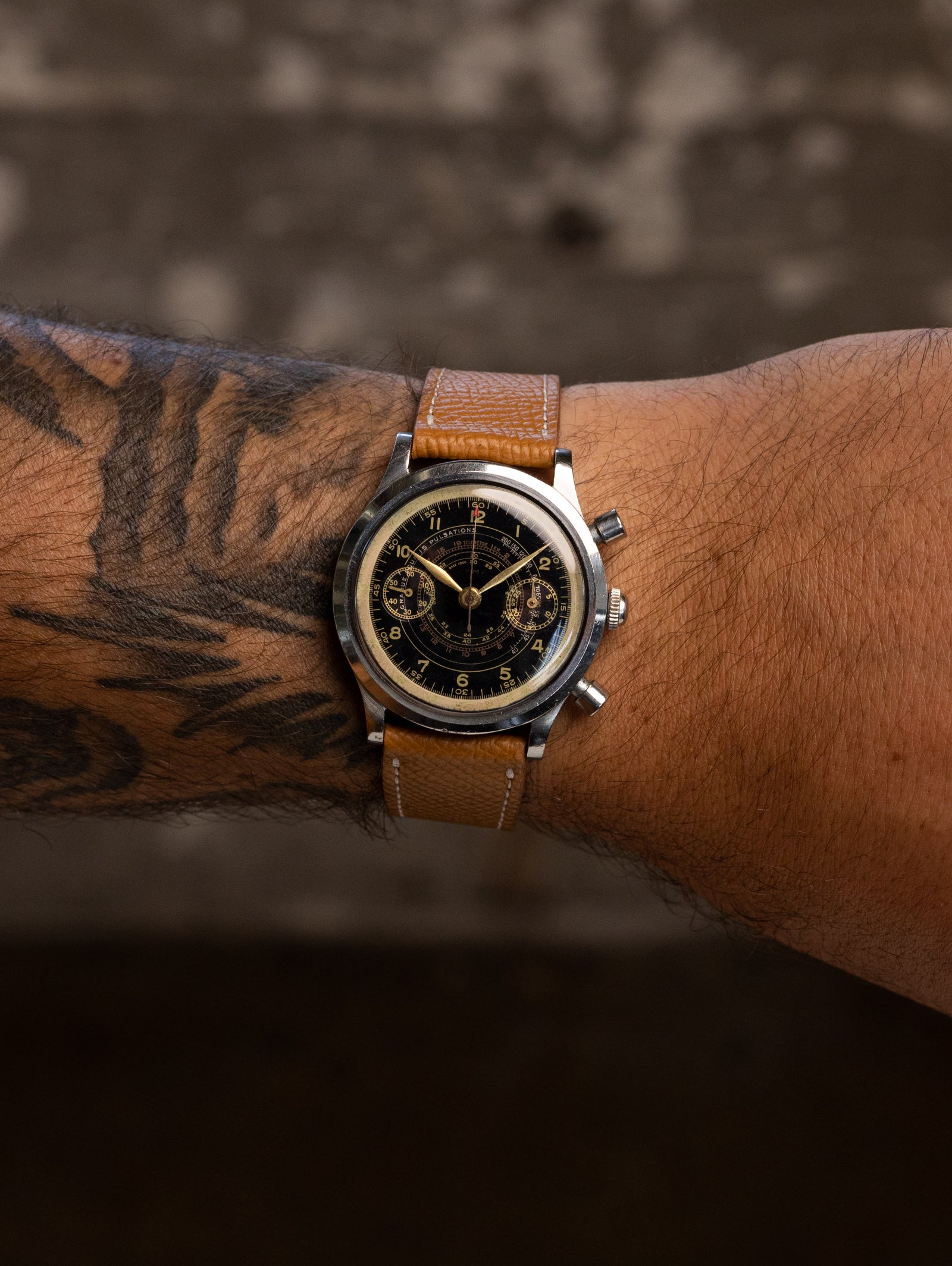 CYMA 'Clamshell' Chronograph - Black Gilt 'Multi-Scale' Non-Luminous Dial Unpolished