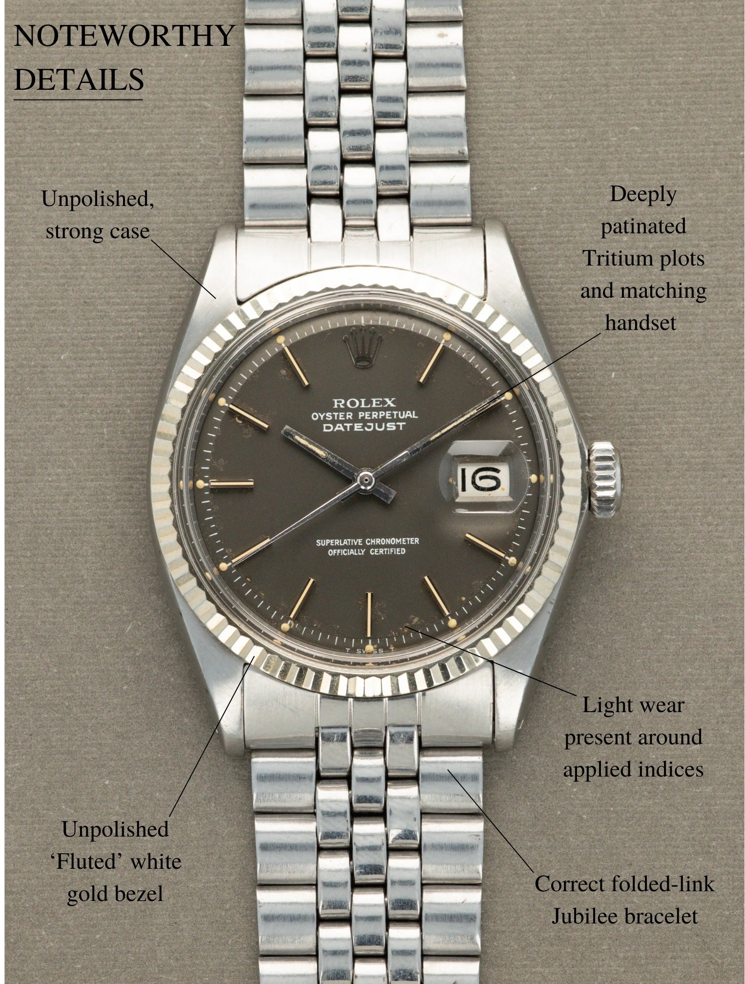 Rolex Datejust Ref. 1601 - Grey 'Satin' Dial Unpolished