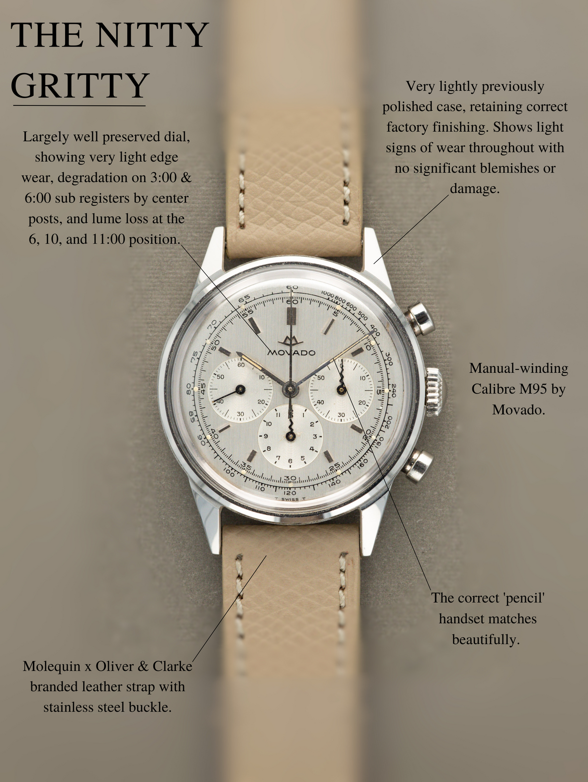 ✨MOVADO✨モバード✨シルバー文字盤✨シルバー✨ヴィンテージ✨腕時計✨ Movado M95 Chronograph - 'Brushed' Silver Dial