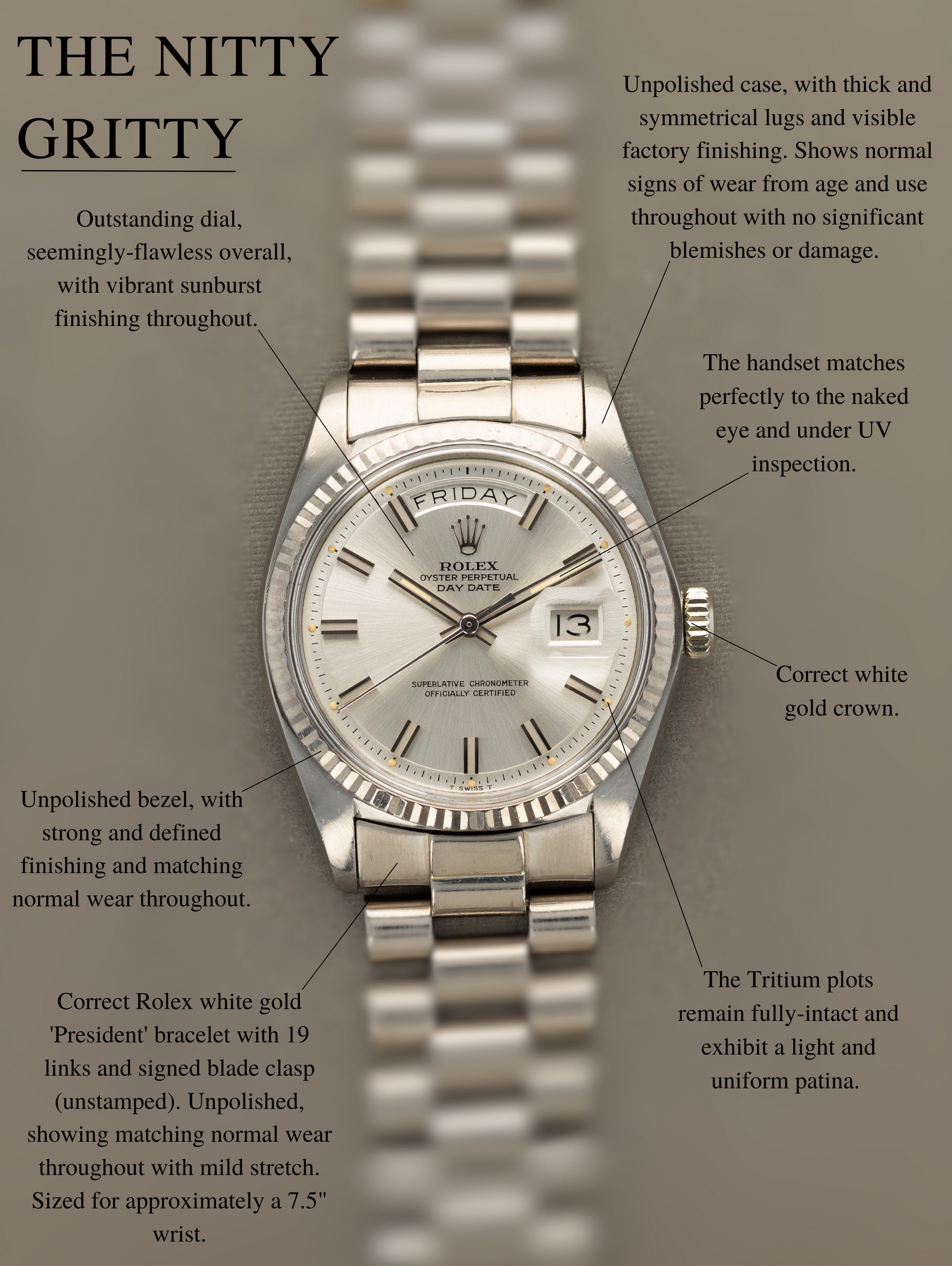 Rolex Day-Date Ref. 1803/9 - Sunburst Silver 'Wideboy' Dial Unpolished