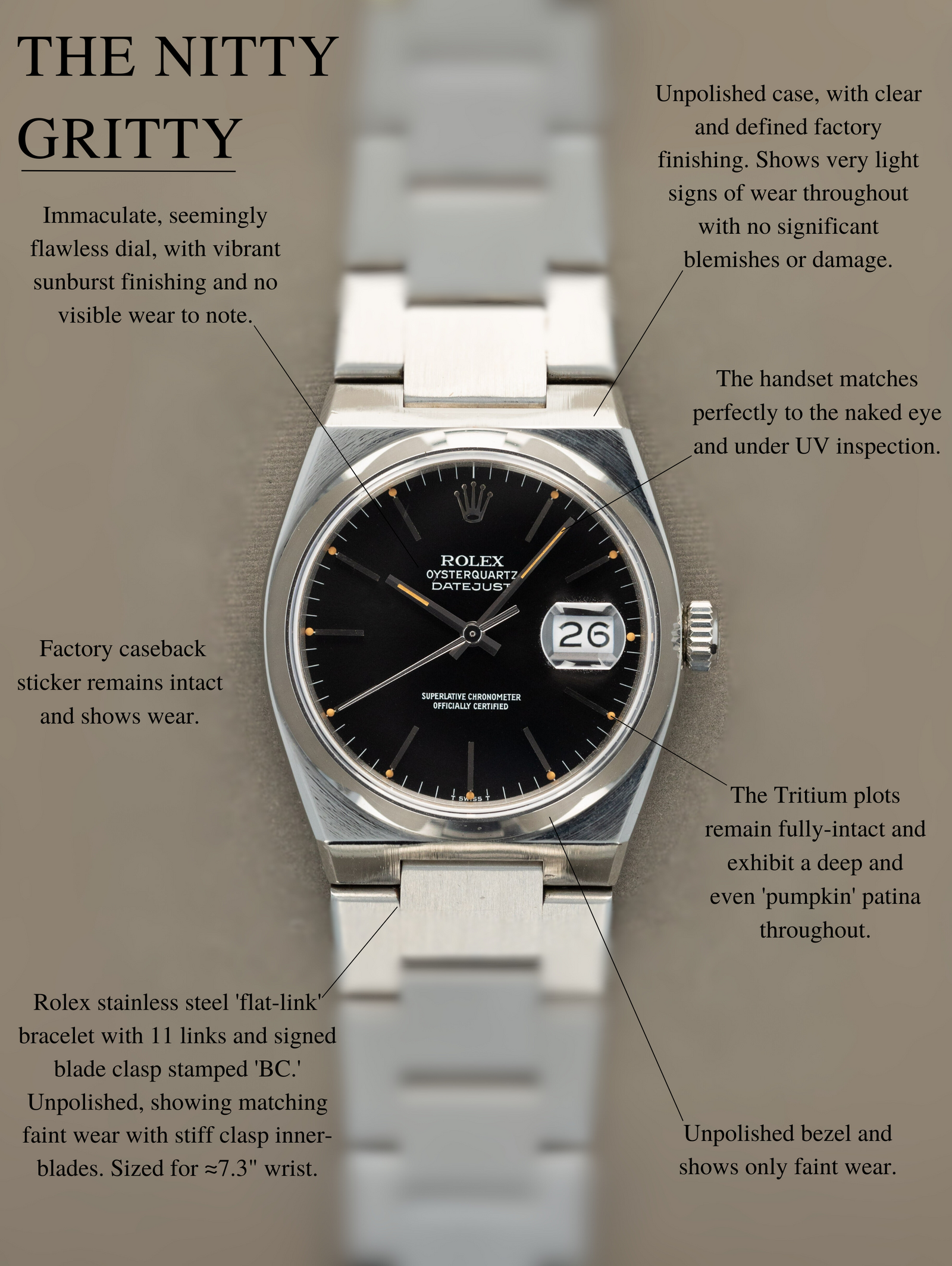 Rolex Oysterquartz Datejust Ref. 17000 - Sunburst Grey 'Pumpkin' Dial LNOS w/ Caseback Sticker