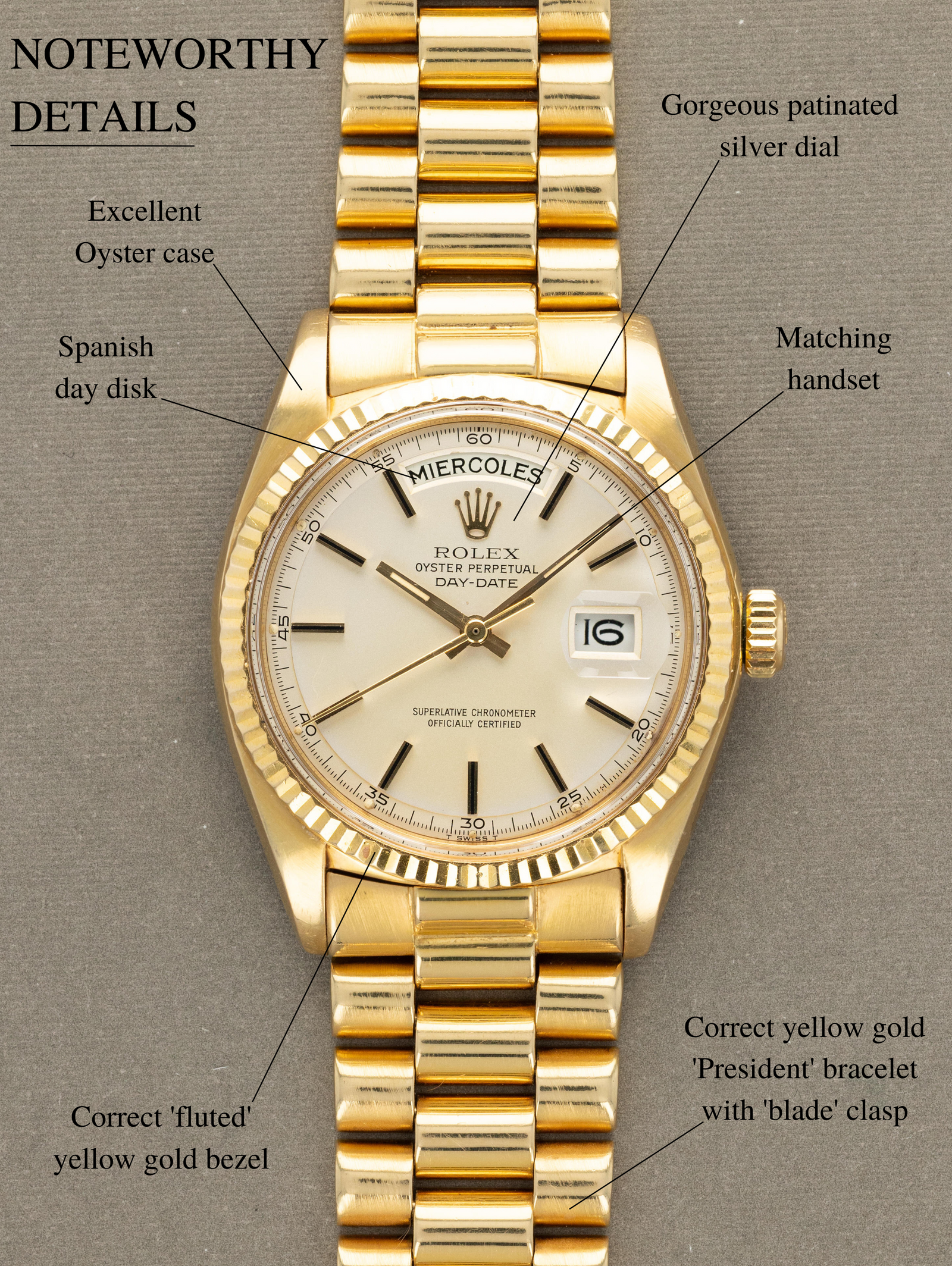 Rolex Day-Date Ref. 1803 - Satin Silver Patina Dial