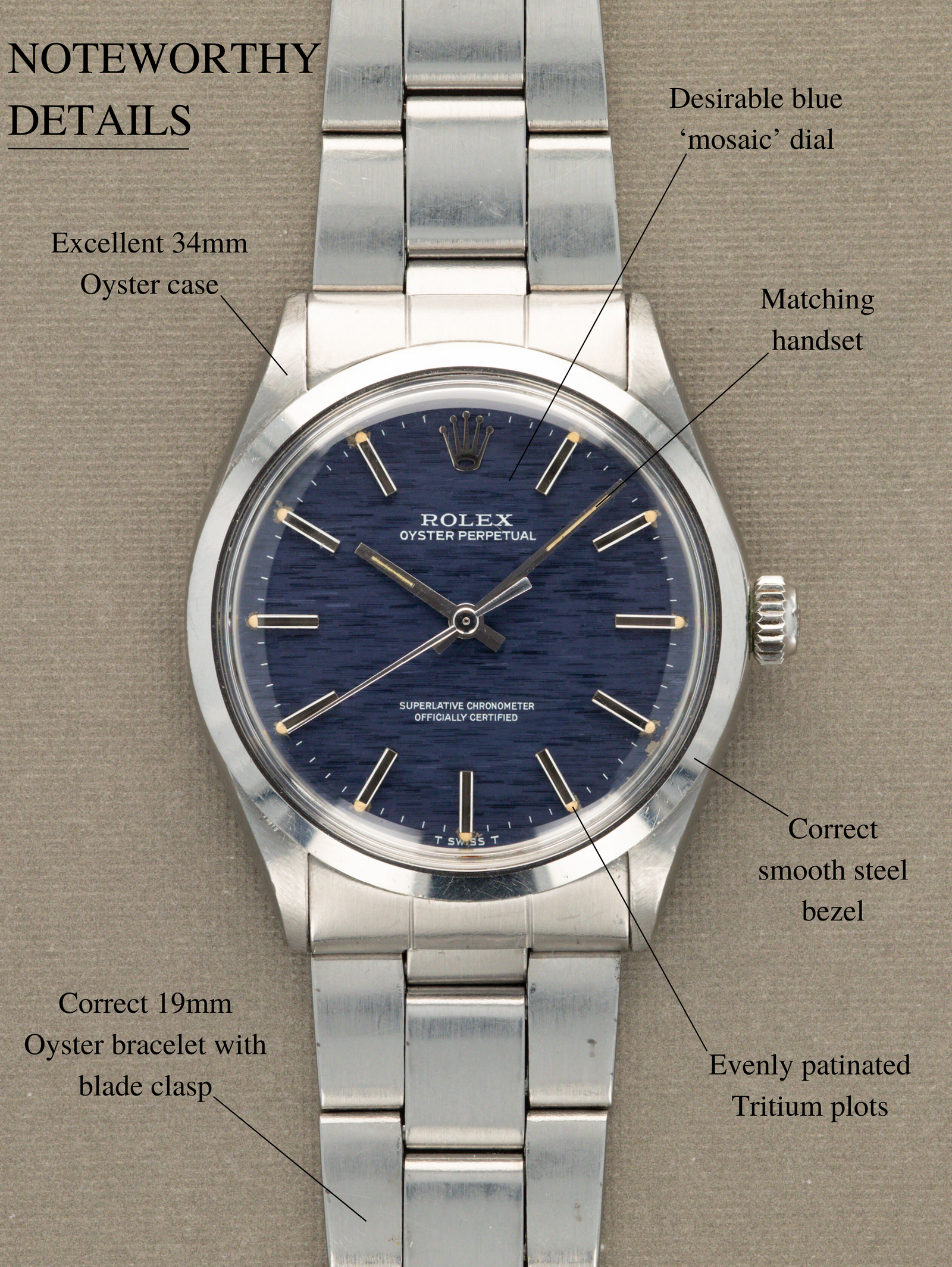 Rolex Oyster Perpetual Ref. 1002 - Blue 'Mosaic' Dial Unpolished