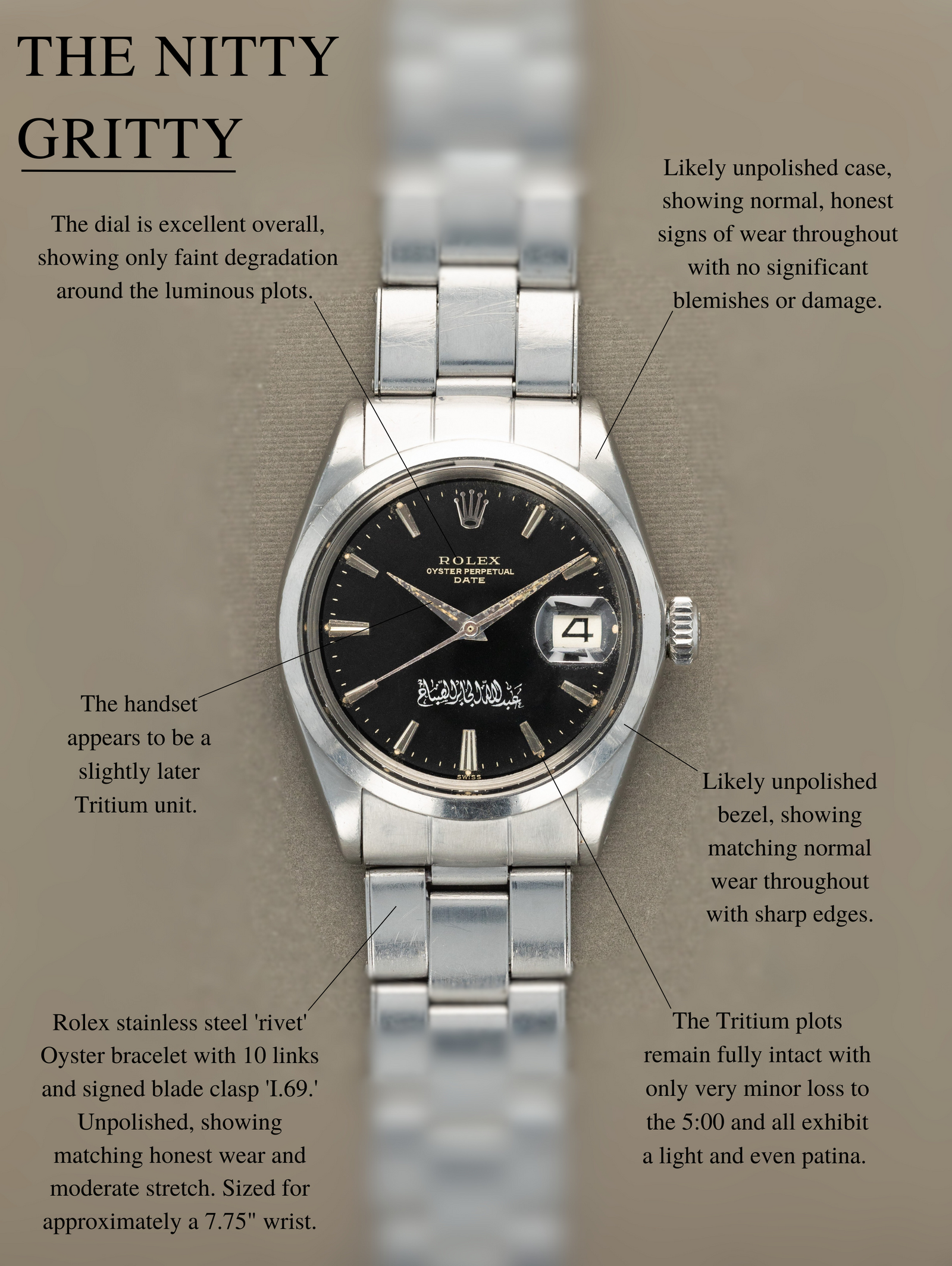 Rolex Oyster Perpetual Date Ref. 1500 - Black 'Gilt' Dial W/ Kuwait Signature Unpolished
