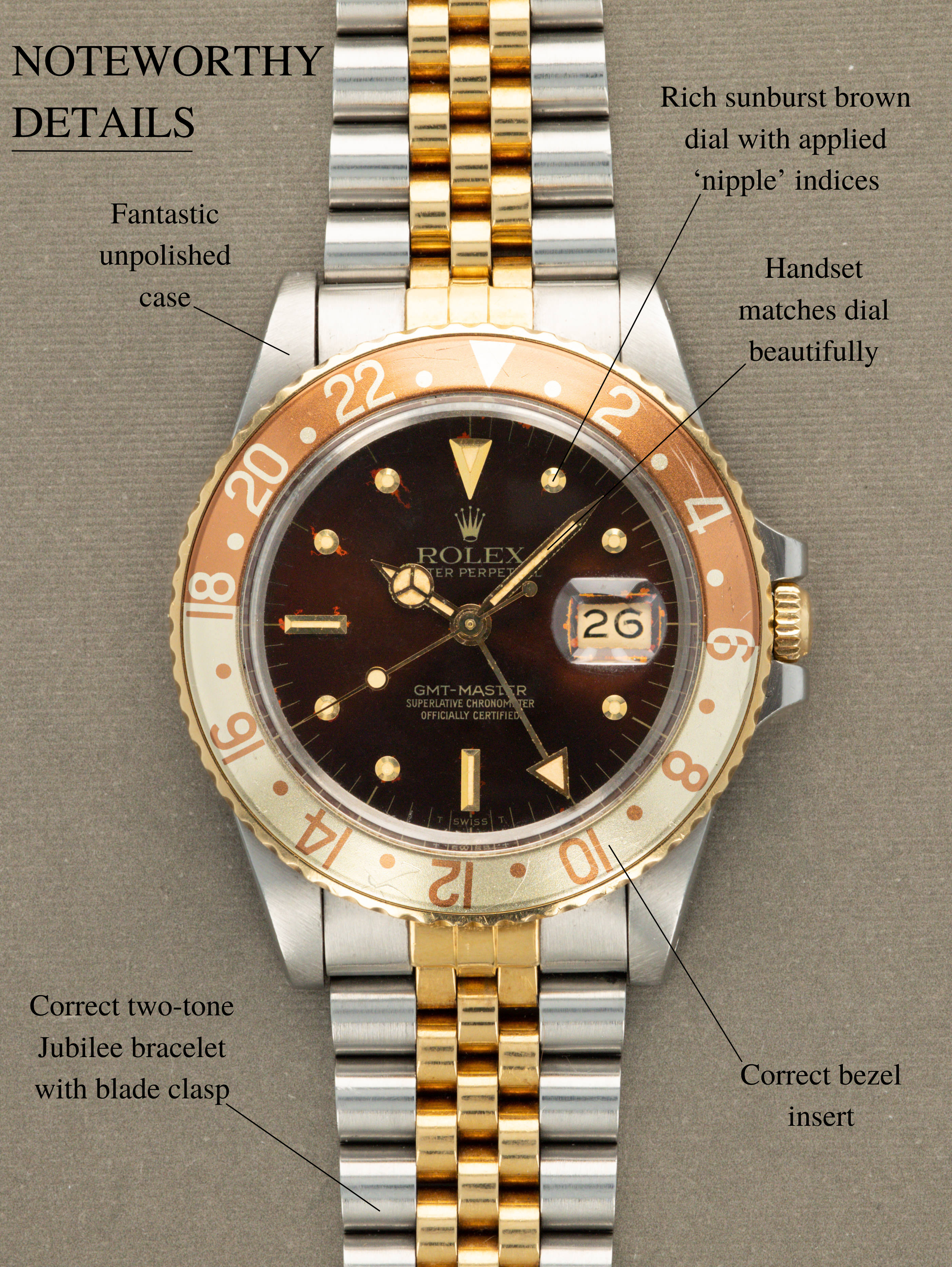 Rolex GMT-Master Ref. 16753 - Sunburst Brown 'Nipple' Dial Unpolished