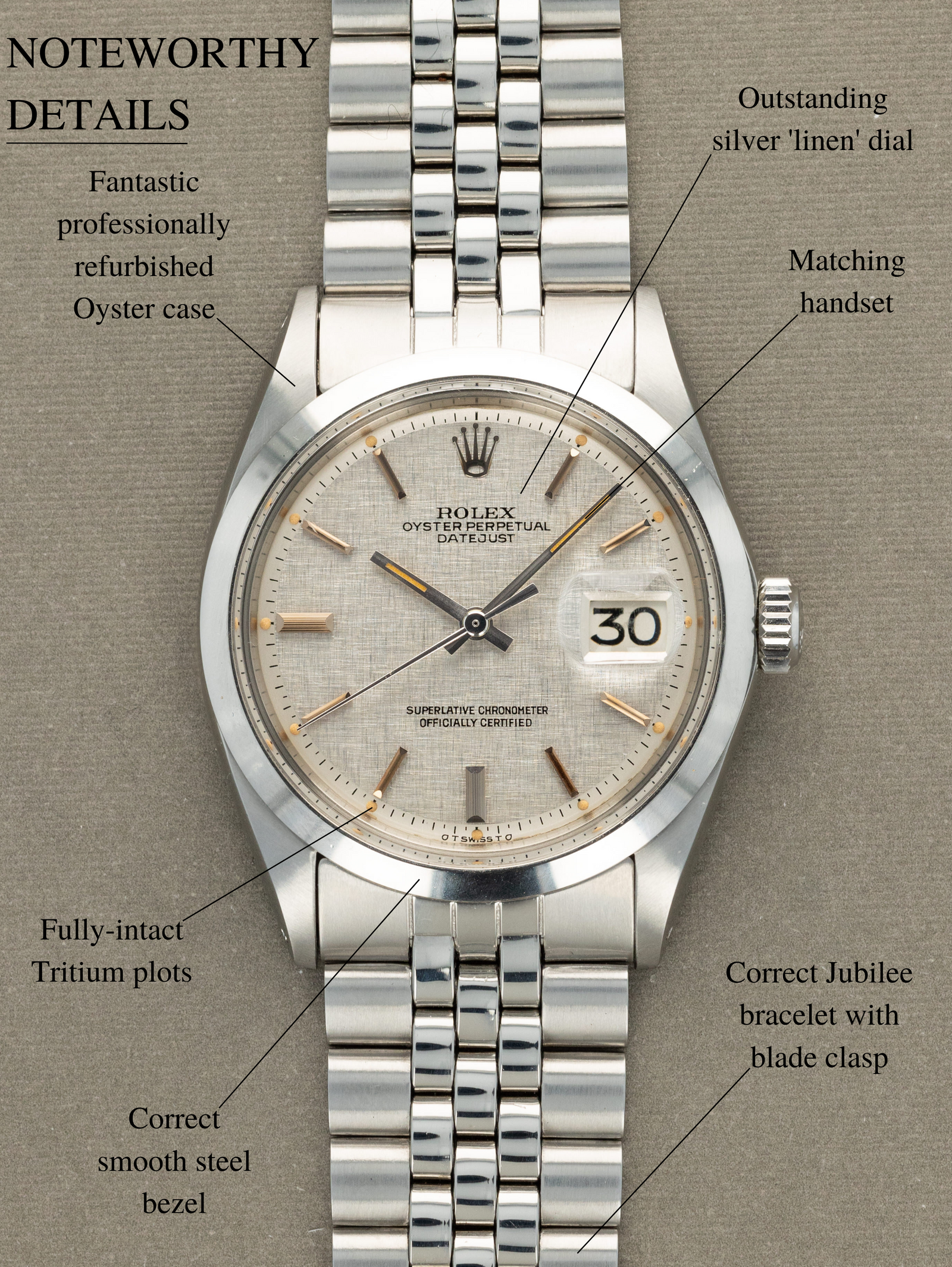 Rolex Datejust Ref. 1600 - Silver 'Linen' Dial