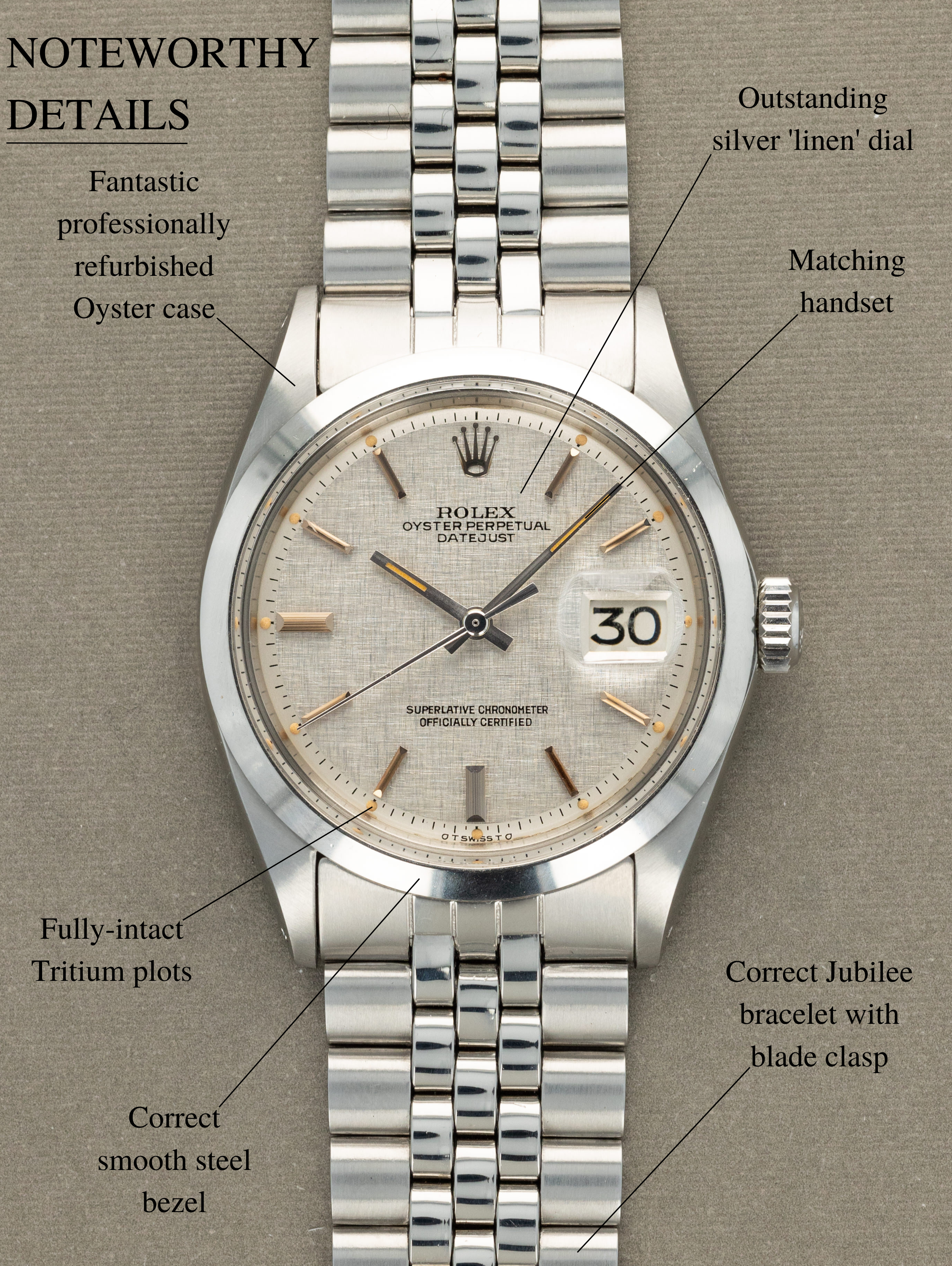 Rolex Datejust Ref. 1600 - Silver 'Linen' Dial