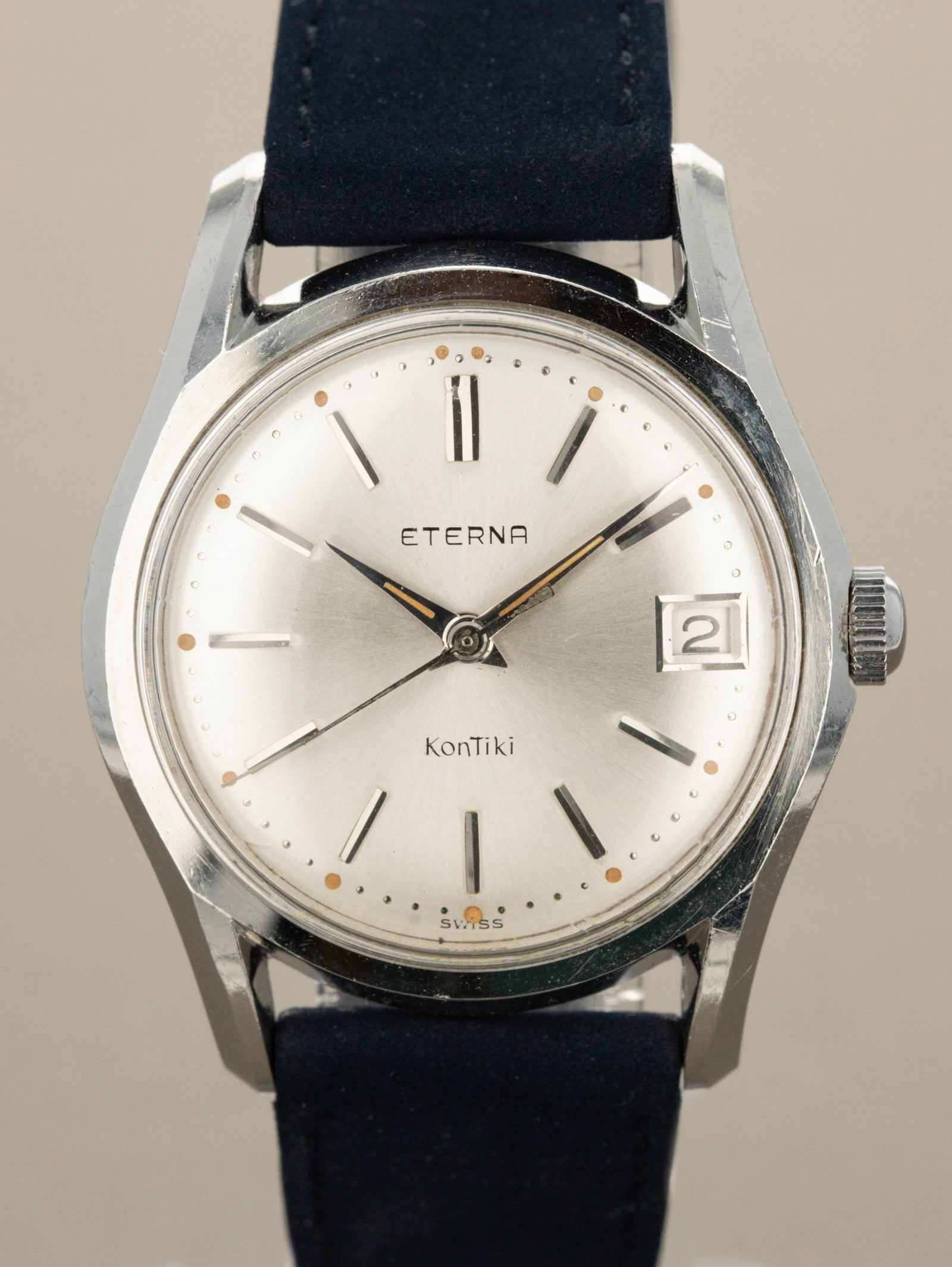 Eterna KonTiki Ref. 130T - Sunburst Silver 'Domed' Dial Unpolished W/ Box