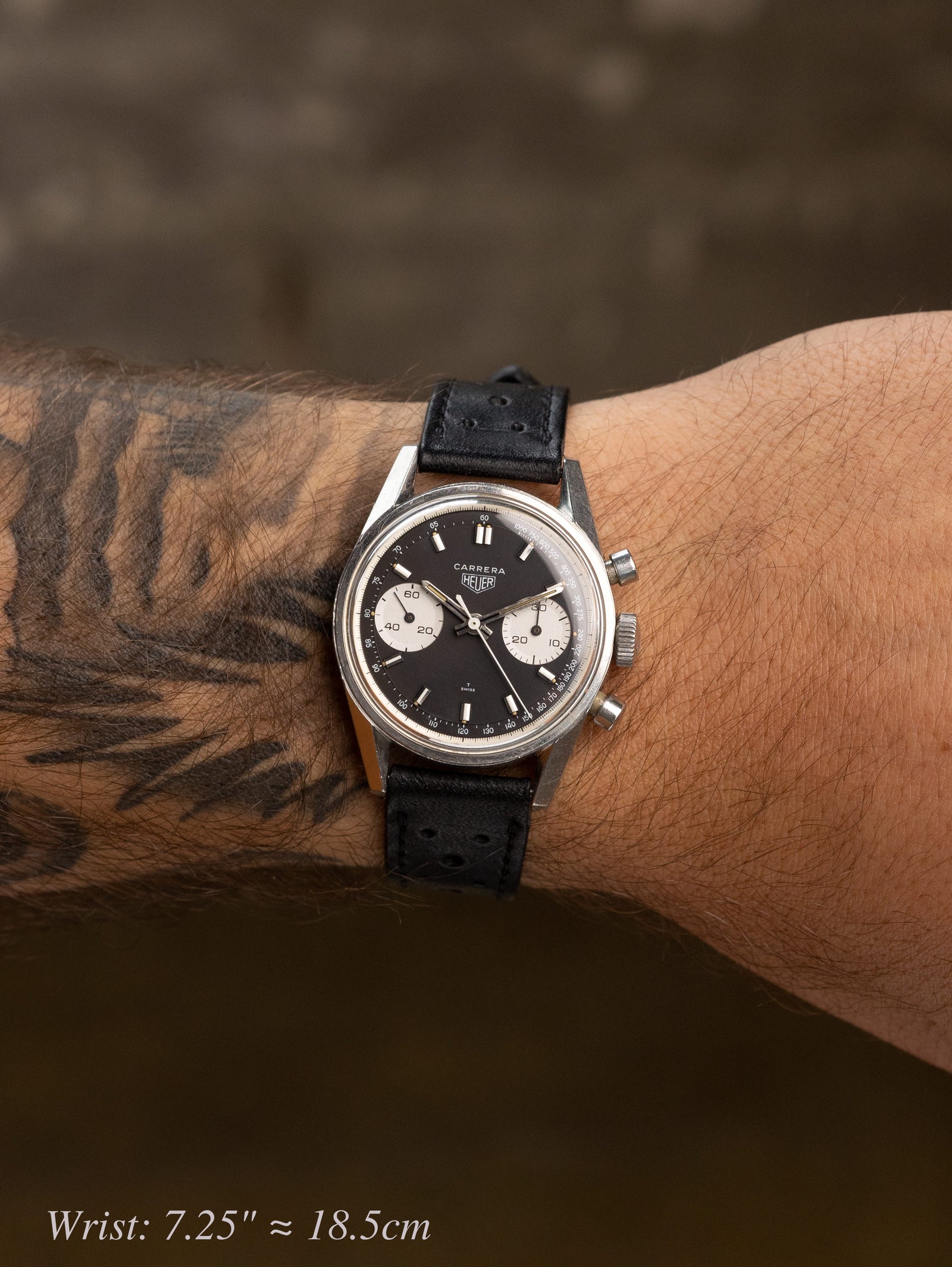 Heuer Carrera Ref. 7753NT - Matte Black 'Reverse-Panda' Dial Unpolished