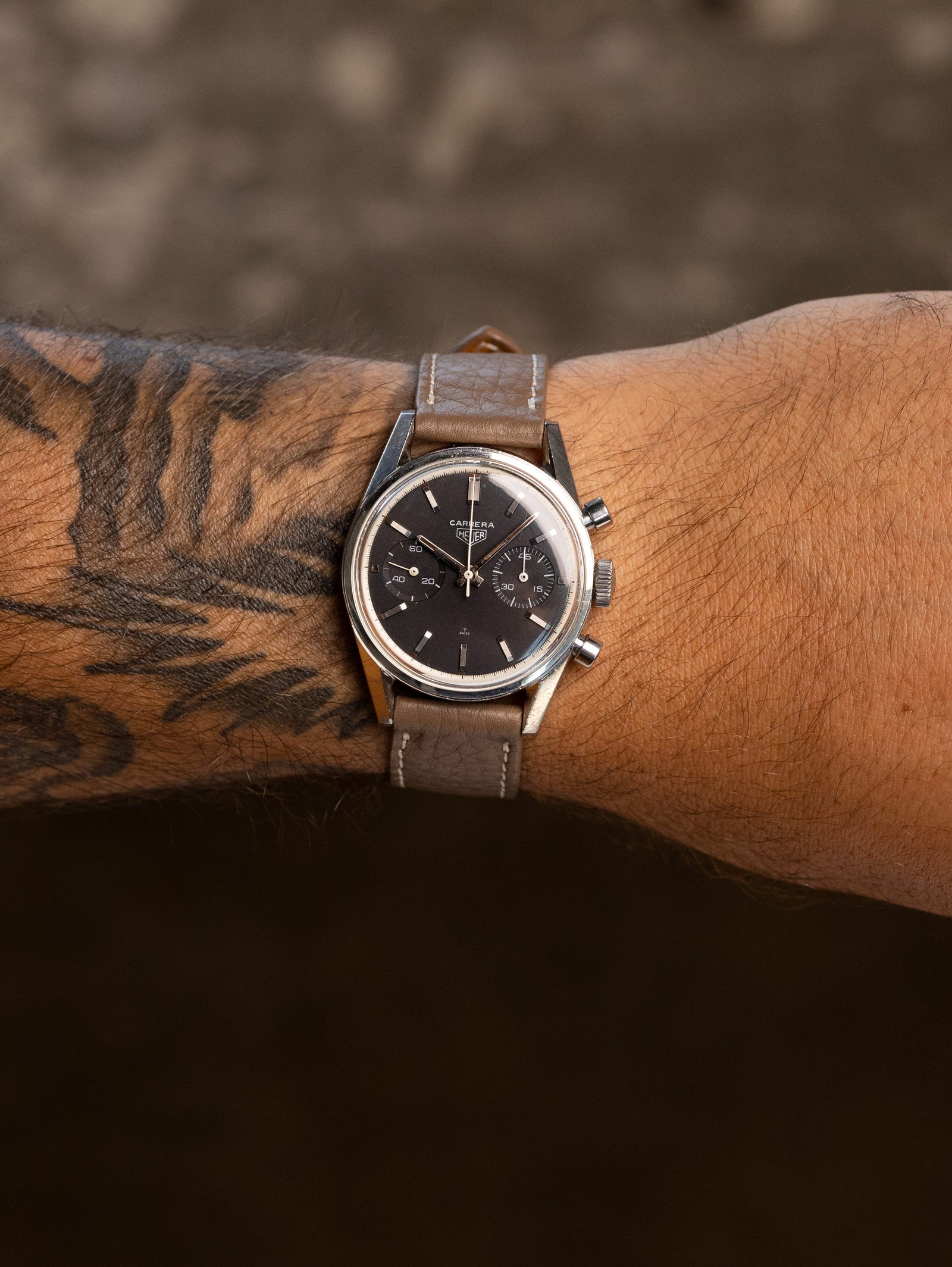 Heuer Carrera Ref. 3647N - Matte Black Dial Unpolished