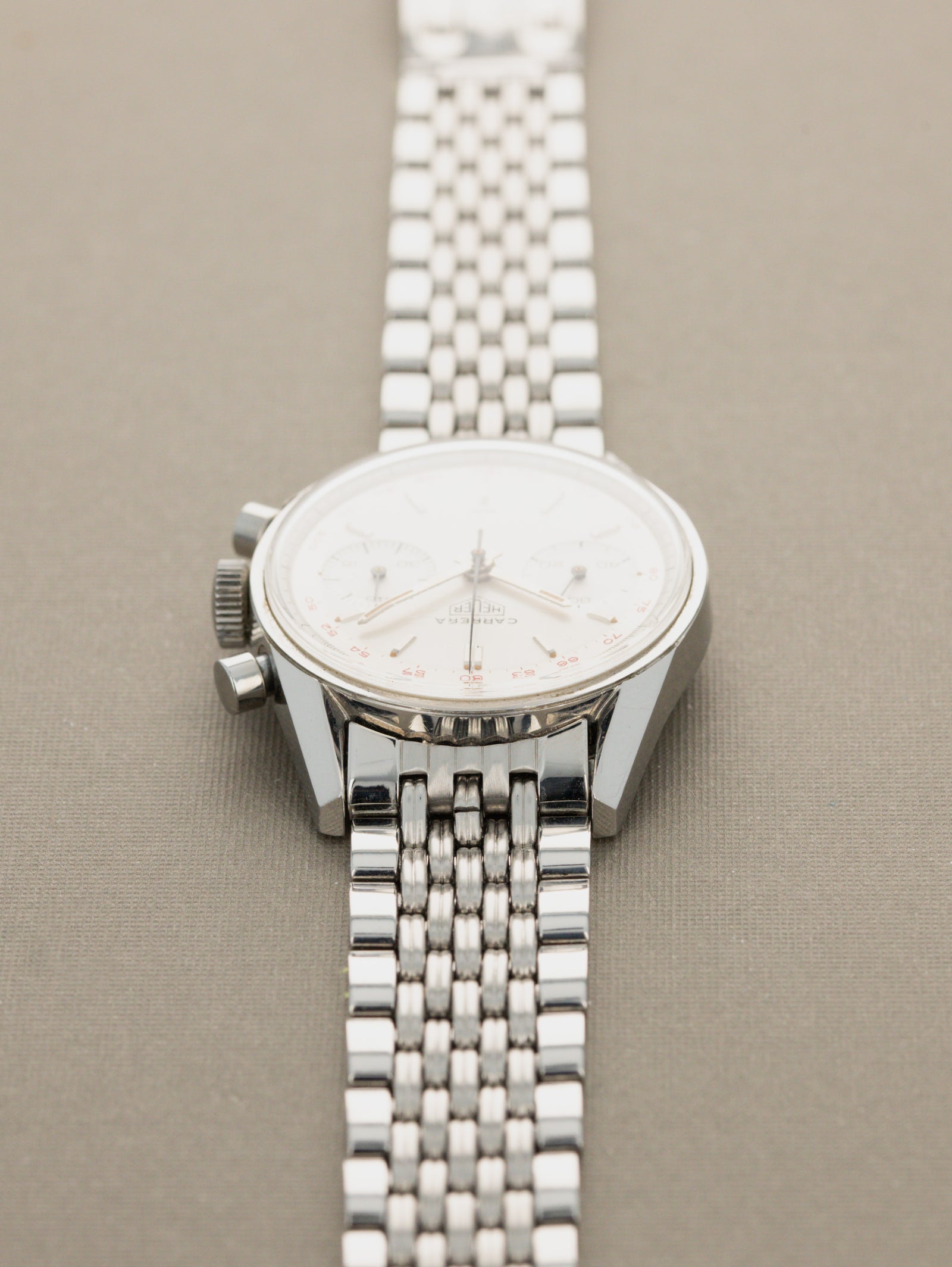 Heuer Carrera Ref. 3647T - Sunburst Silver 'Red Tachy' Dial Unpolished w/ Box & Papers