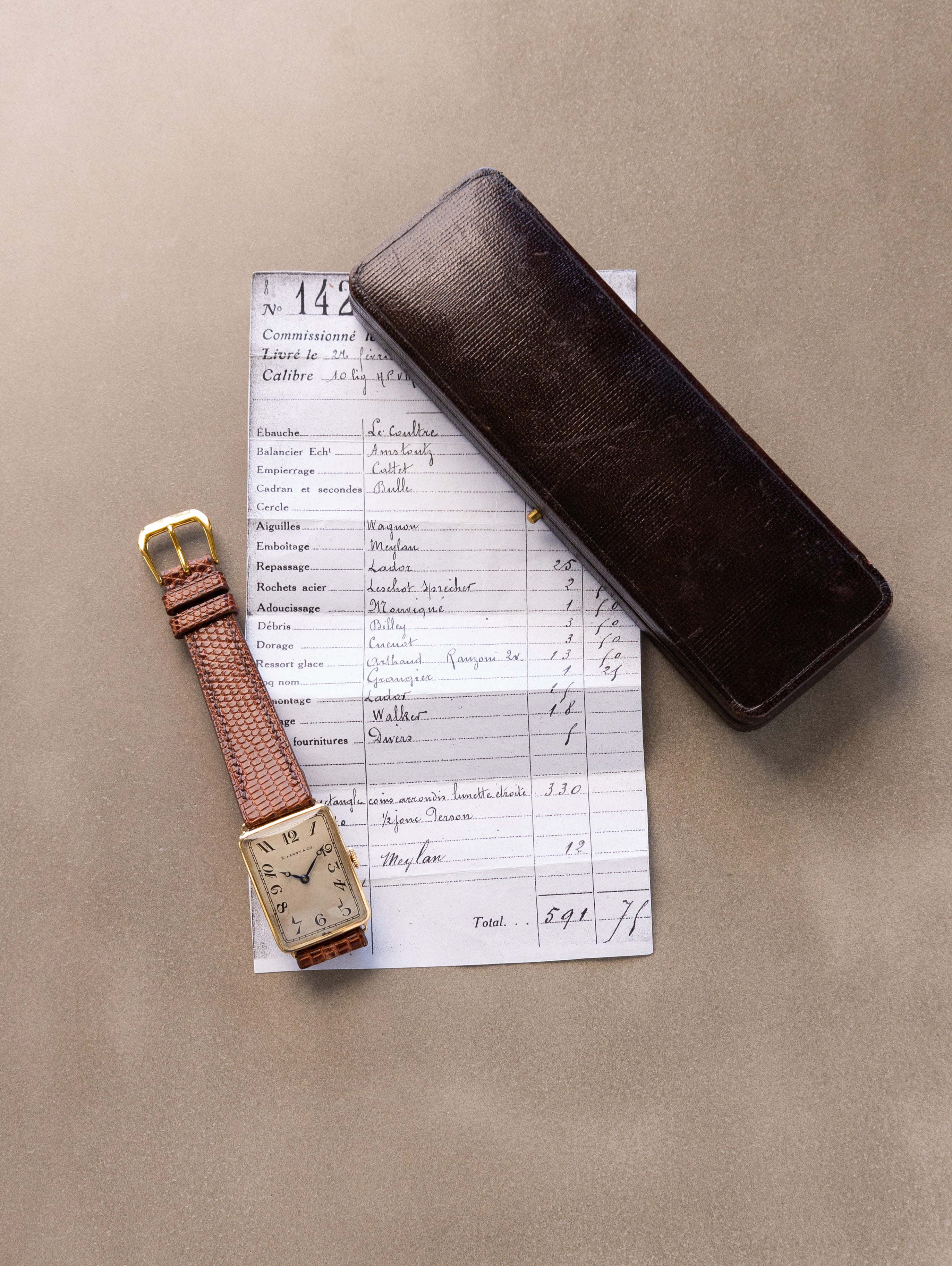 L. Leroy & Cie Rectangular Dress Watch - Satin Silver 'Breguet' Dial w/ Box & Receipt