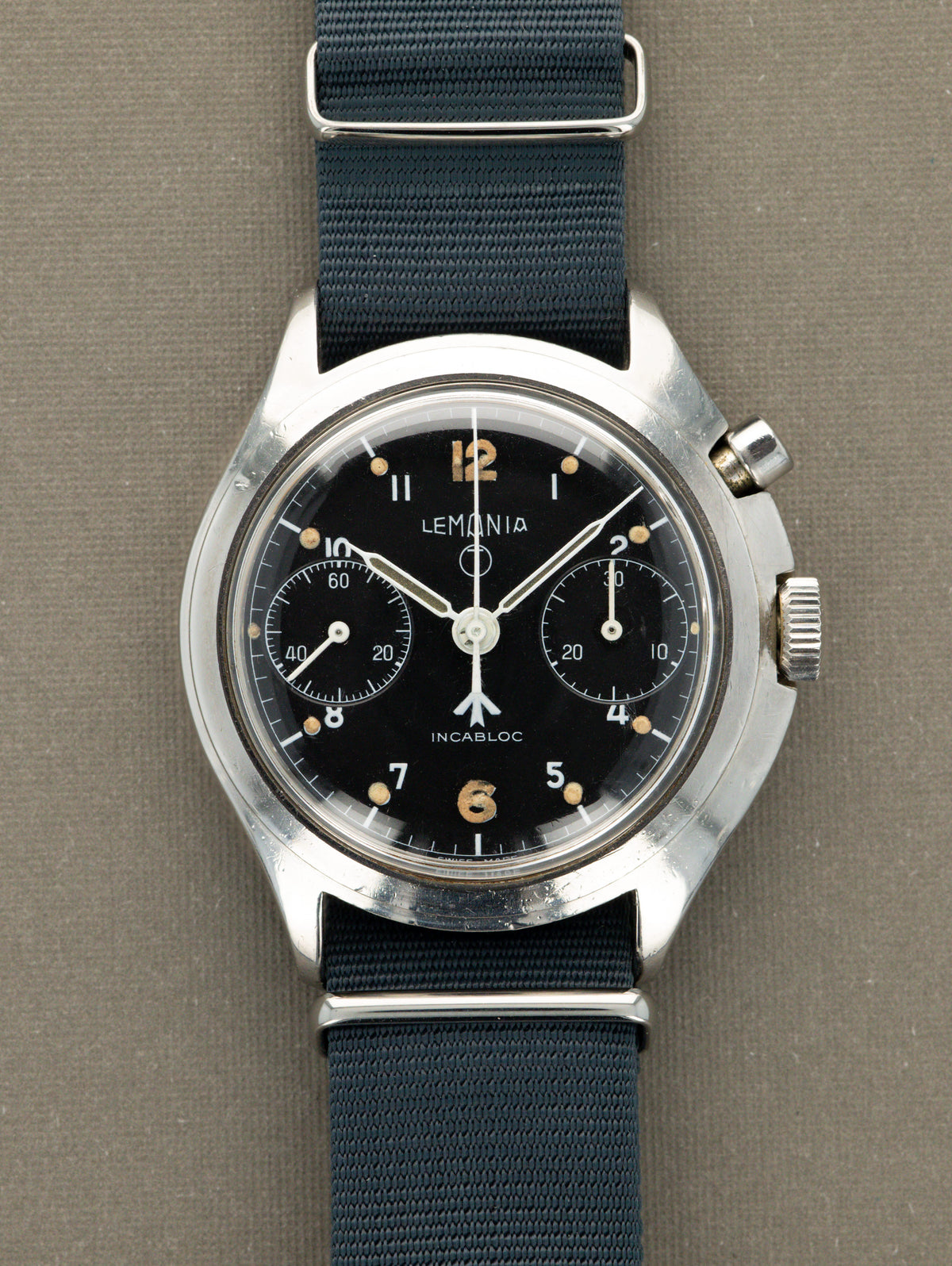 Lemania Monopusher Chronograph 'RAF' Ref. 6BB/924-3306 - Satin Black 'Broad Arrow' Dial