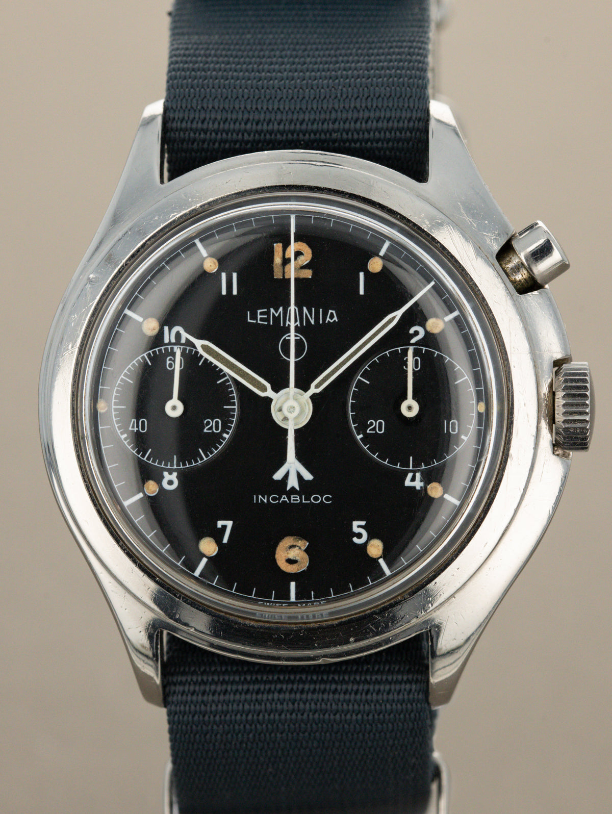 Lemania Monopusher Chronograph 'RAF' Ref. 6BB/924-3306 - Satin Black 'Broad Arrow' Dial