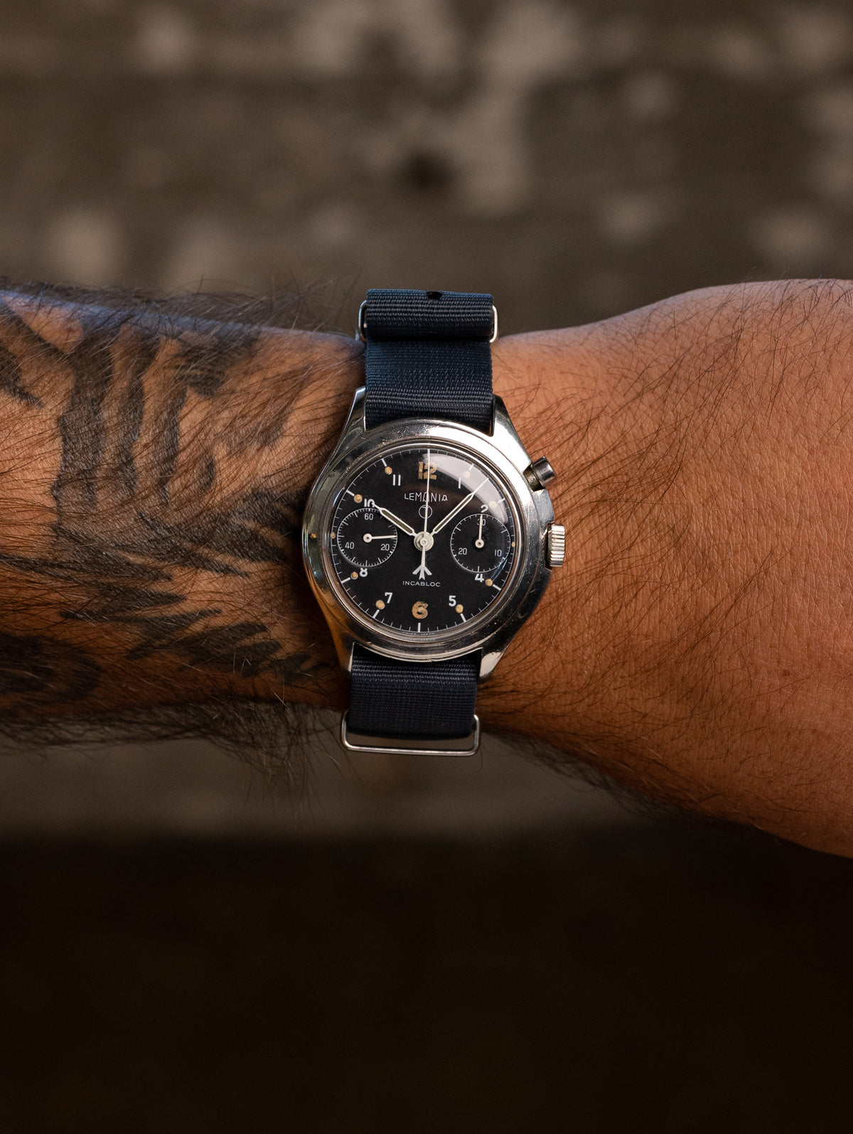 Lemania Monopusher Chronograph 'RAF' Ref. 6BB/924-3306 - Satin Black 'Broad Arrow' Dial
