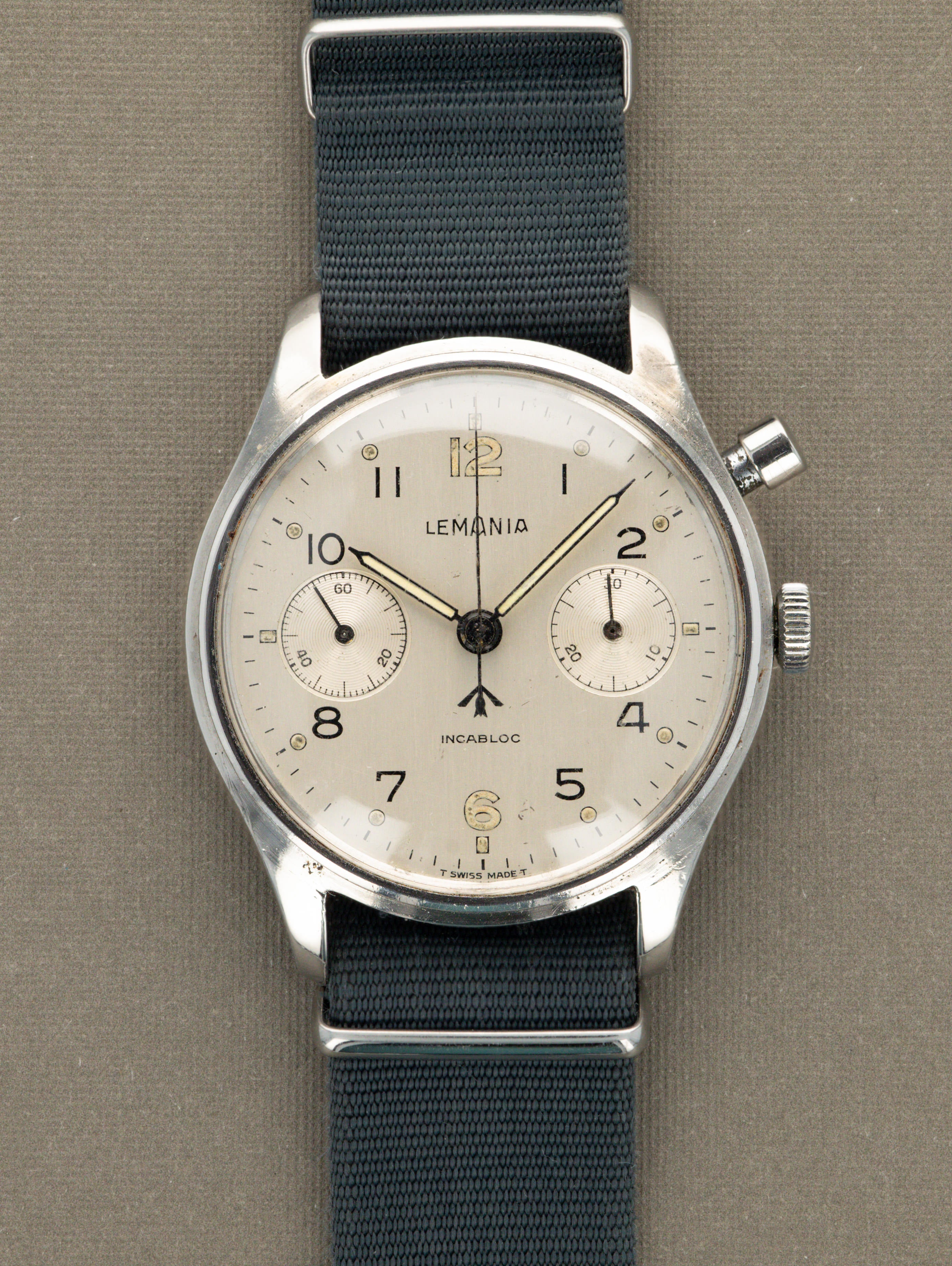 Lemania Monopusher Chronograph - 'Brushed' Silver Dial British Military Issued
