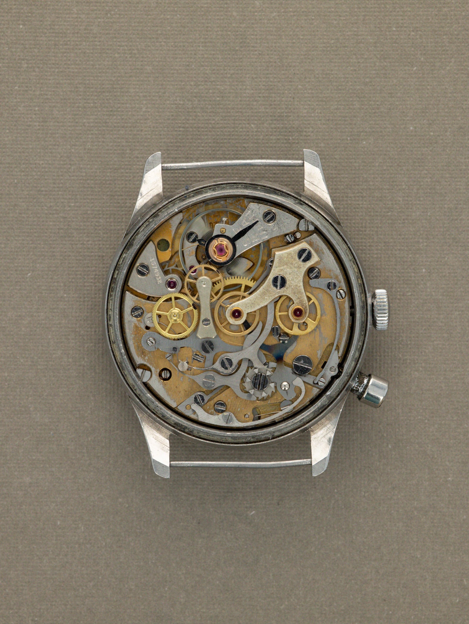 Lemania H.S.9 Monopusher Chronograph - 'Brushed' Silver Dial British Military Issued