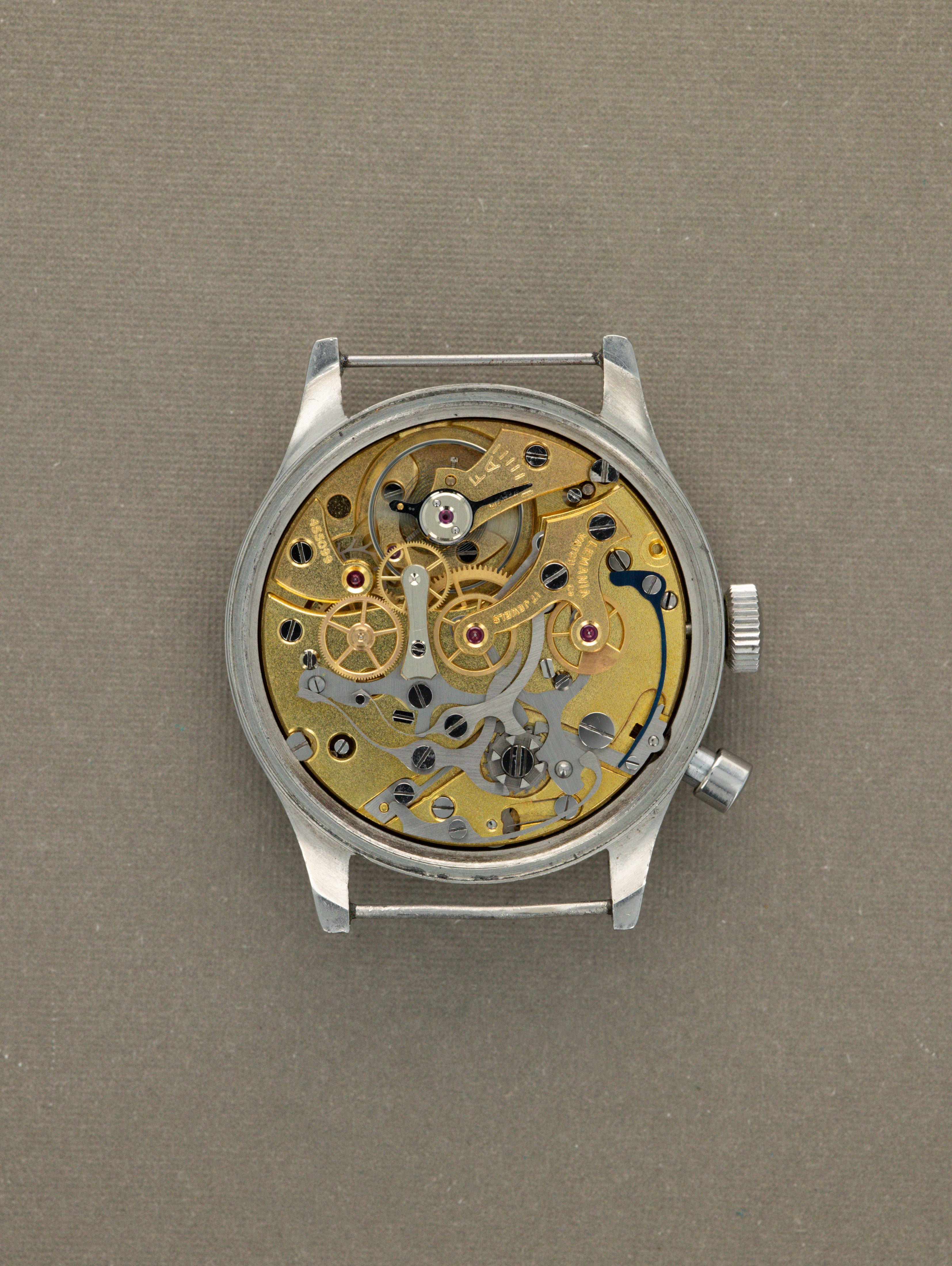 Lemania H.S.9 Monopusher Chronograph - 'Brushed' Silver Dial British Military Issued