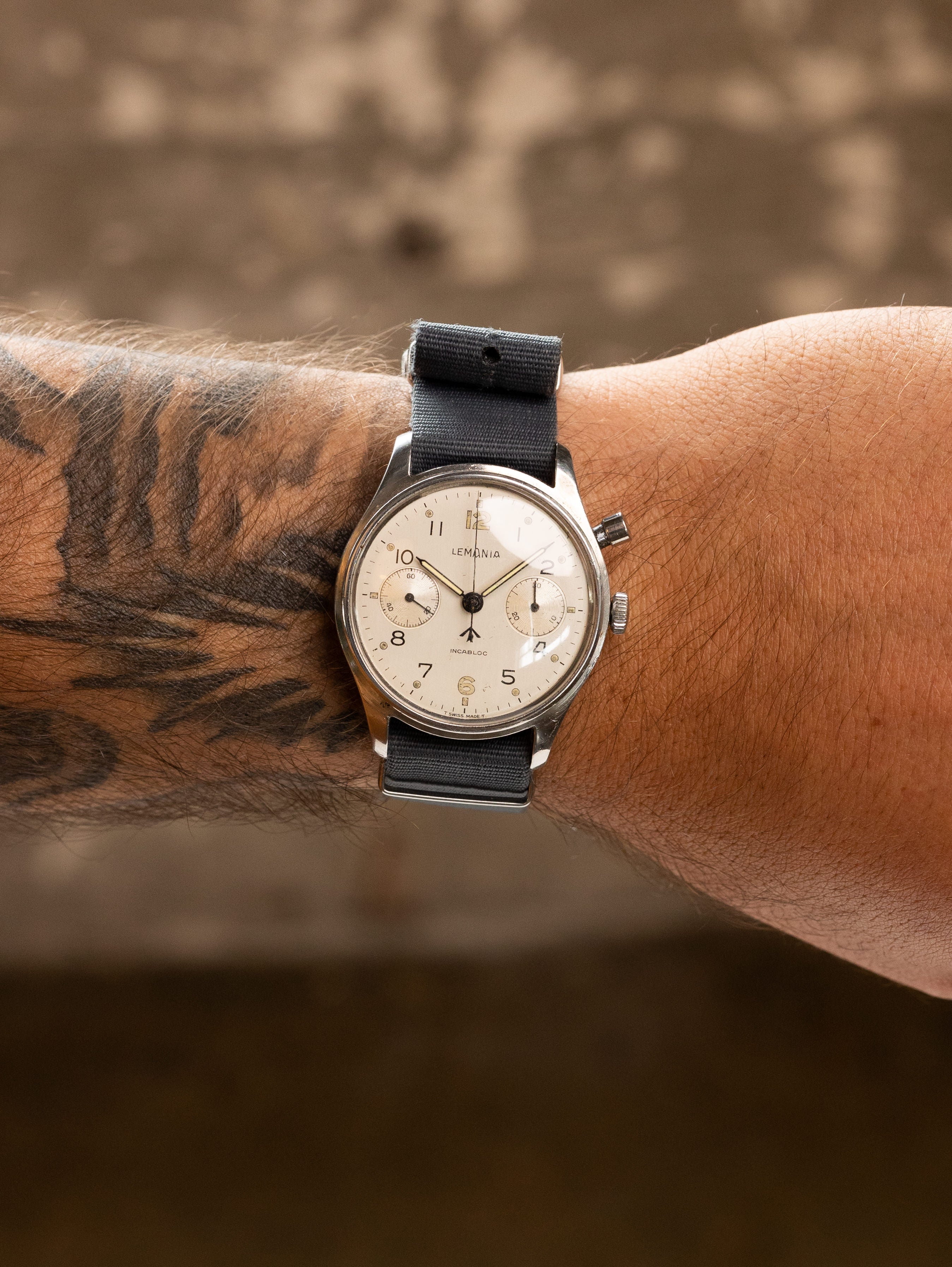Lemania Monopusher Chronograph - 'Brushed' Silver Dial British Military Issued