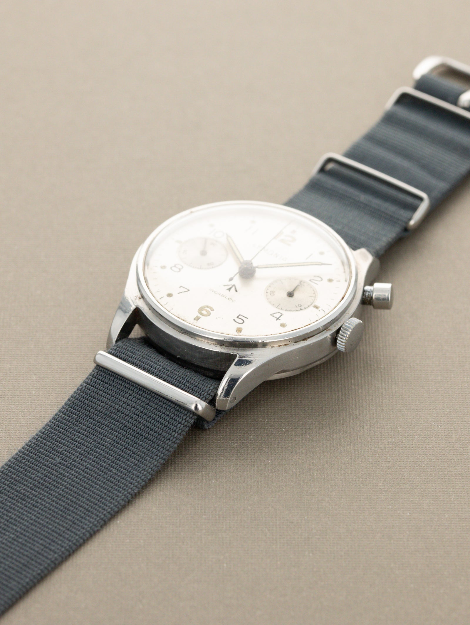 Lemania H.S.9 Monopusher Chronograph - 'Brushed' Silver Dial British Military Issued