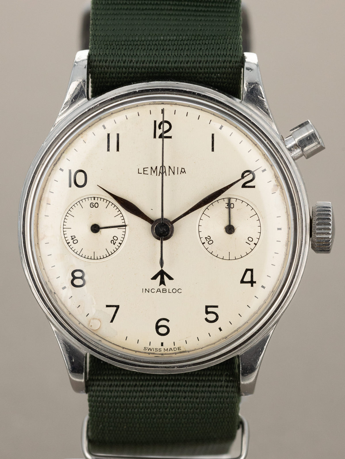 Lemania Monopusher Chronograph Ref. 0552/924-3312 - 'Brushed' Silver Non-Luminous Dial British Military Issued