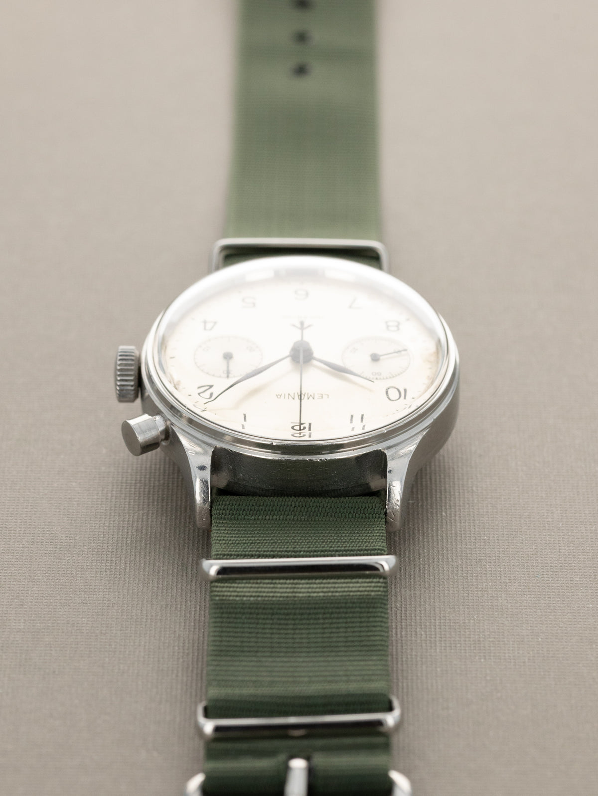 Lemania Monopusher Chronograph Ref. 0552/924-3312 - 'Brushed' Silver Non-Luminous Dial British Military Issued