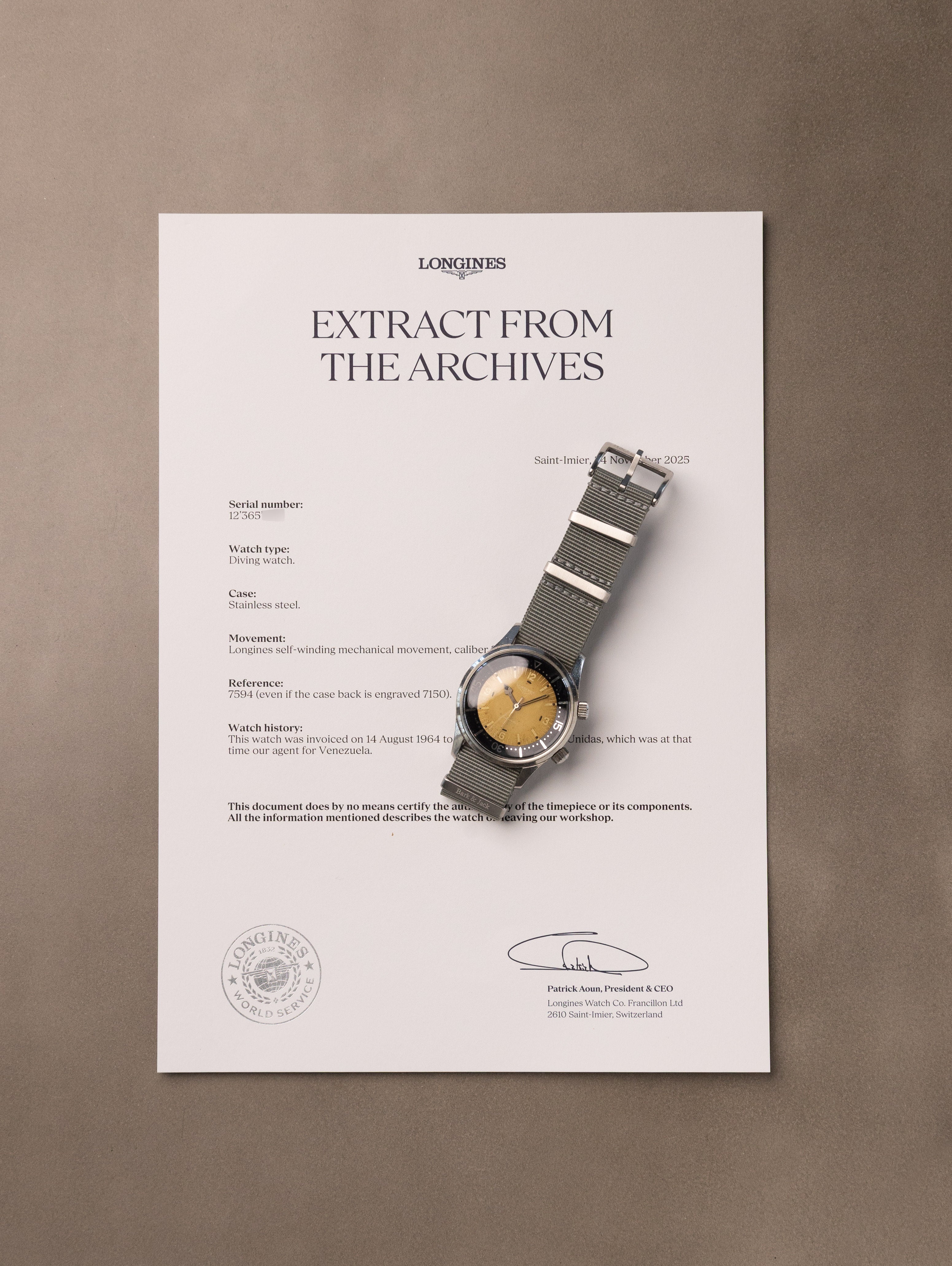 Longines Legend Diver Ref. 7150-2 - Super Compressor 'Tropical' Dial Unpolished w/ Extract