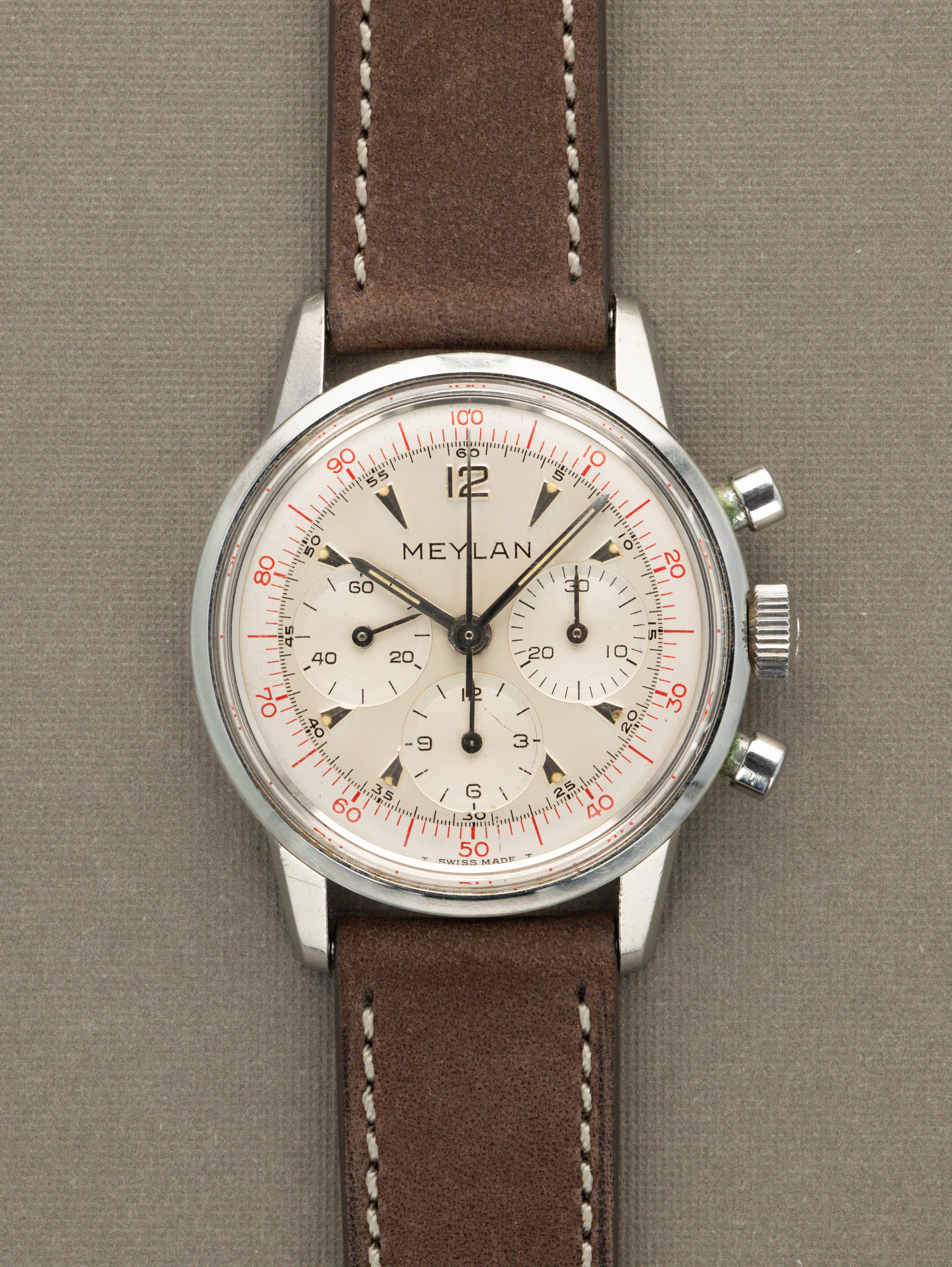 Meylan Decimal Chronograph - Satin Silver Dial w/ Lemaina Cal. 2520 Unpolished