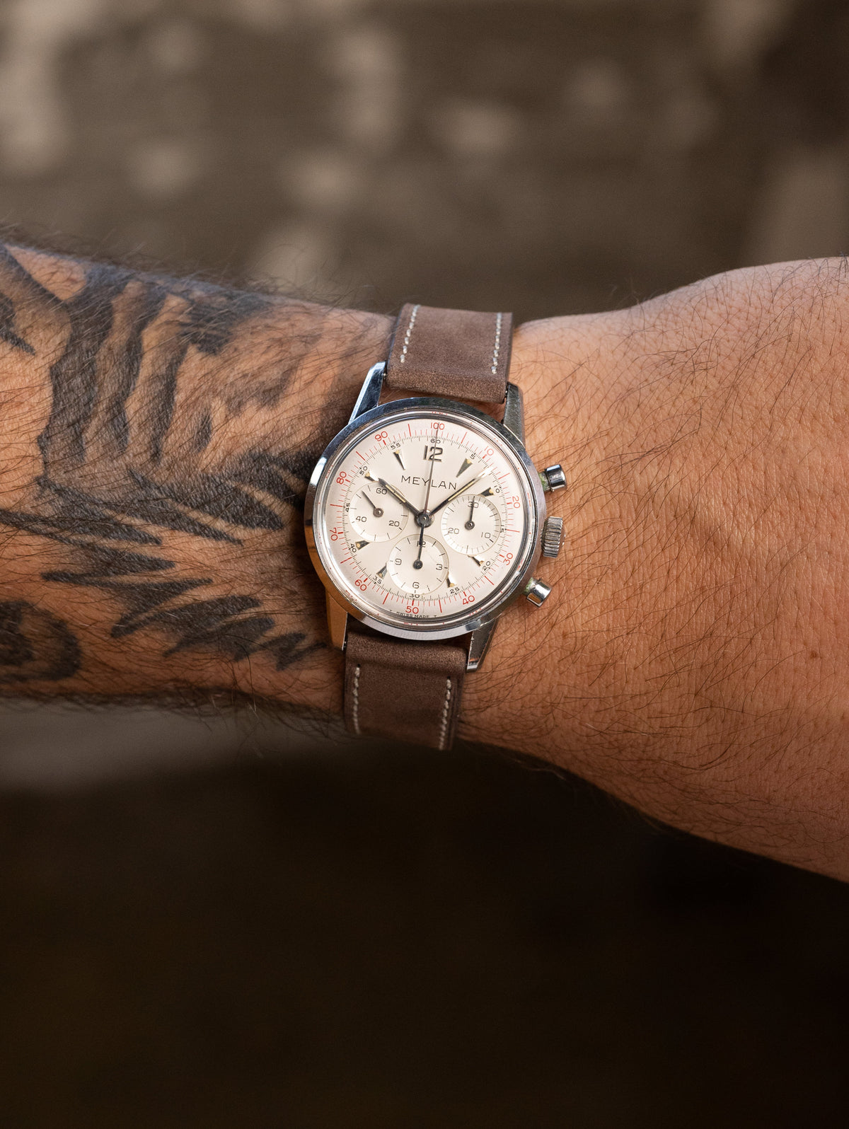 Meylan Decimal Chronograph - Satin Silver Dial w/ Lemaina Cal. 2520 Unpolished