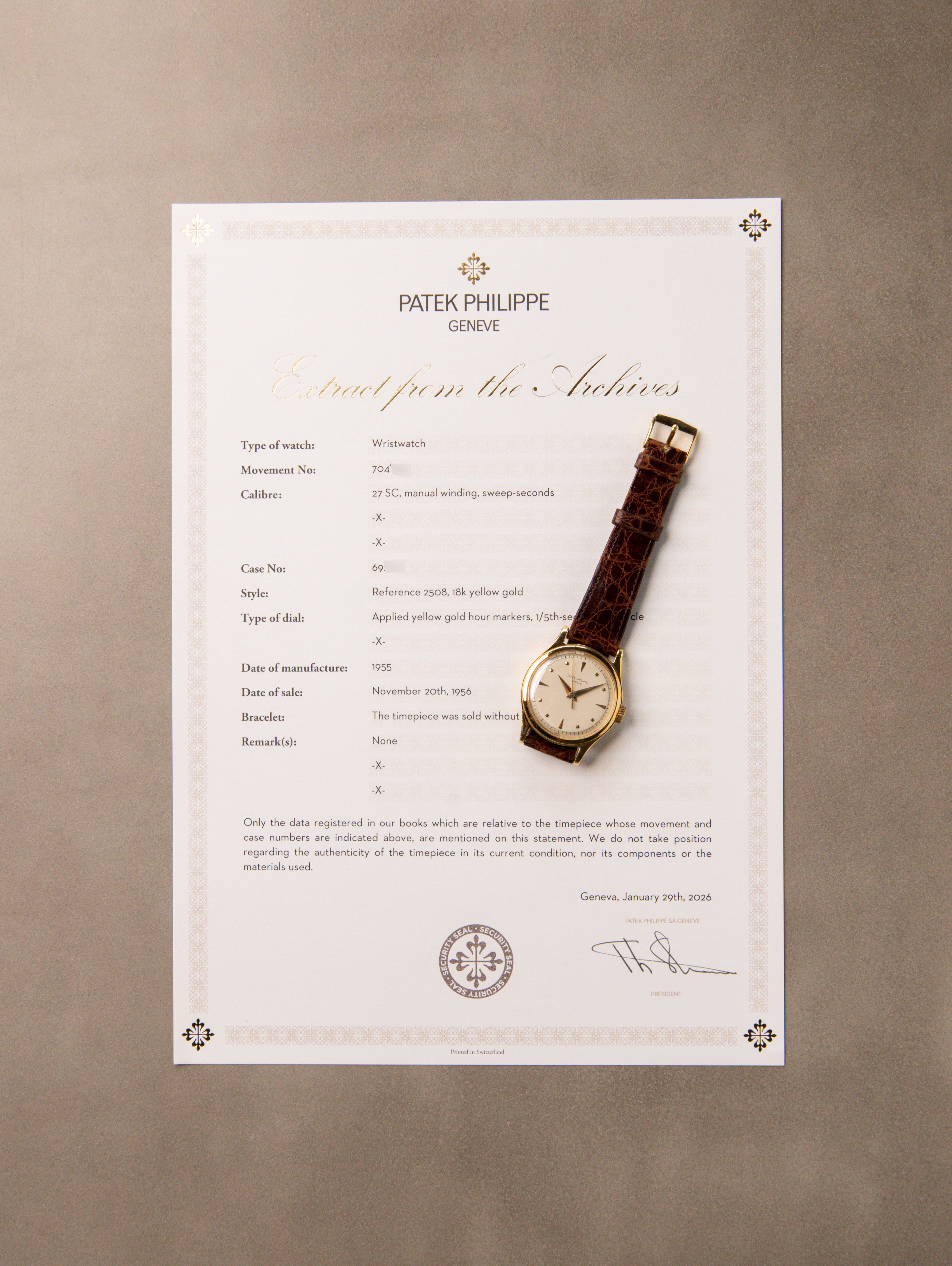 Patek Philippe Calatrava Ref. 2508 'Waterproof' - 'Series 1A' Dial w/ Extract