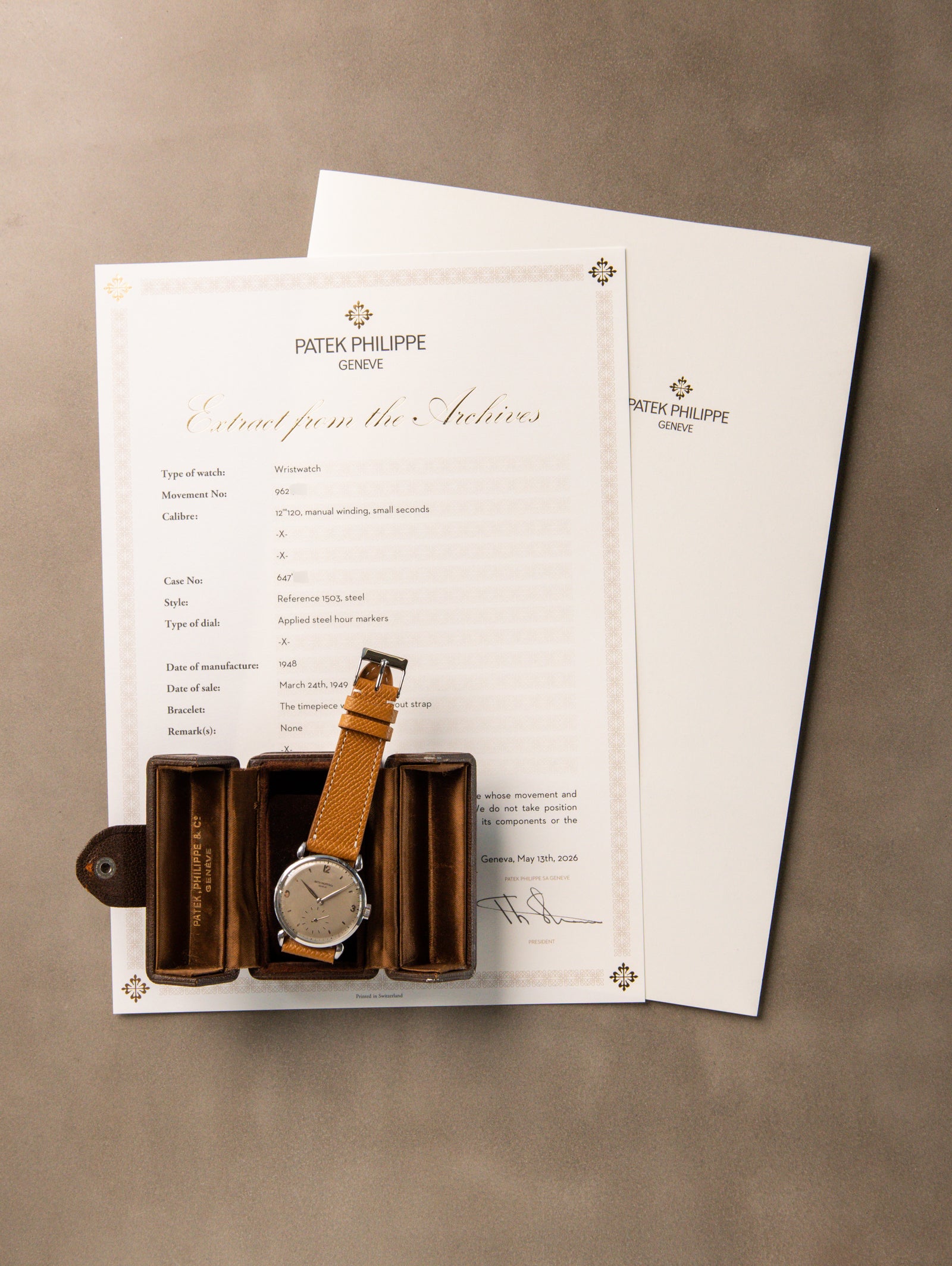 Patek Philippe Calatrava Ref. 1503 - Satin Silver 'Fab Suisse' Dial W/ Box & Extract
