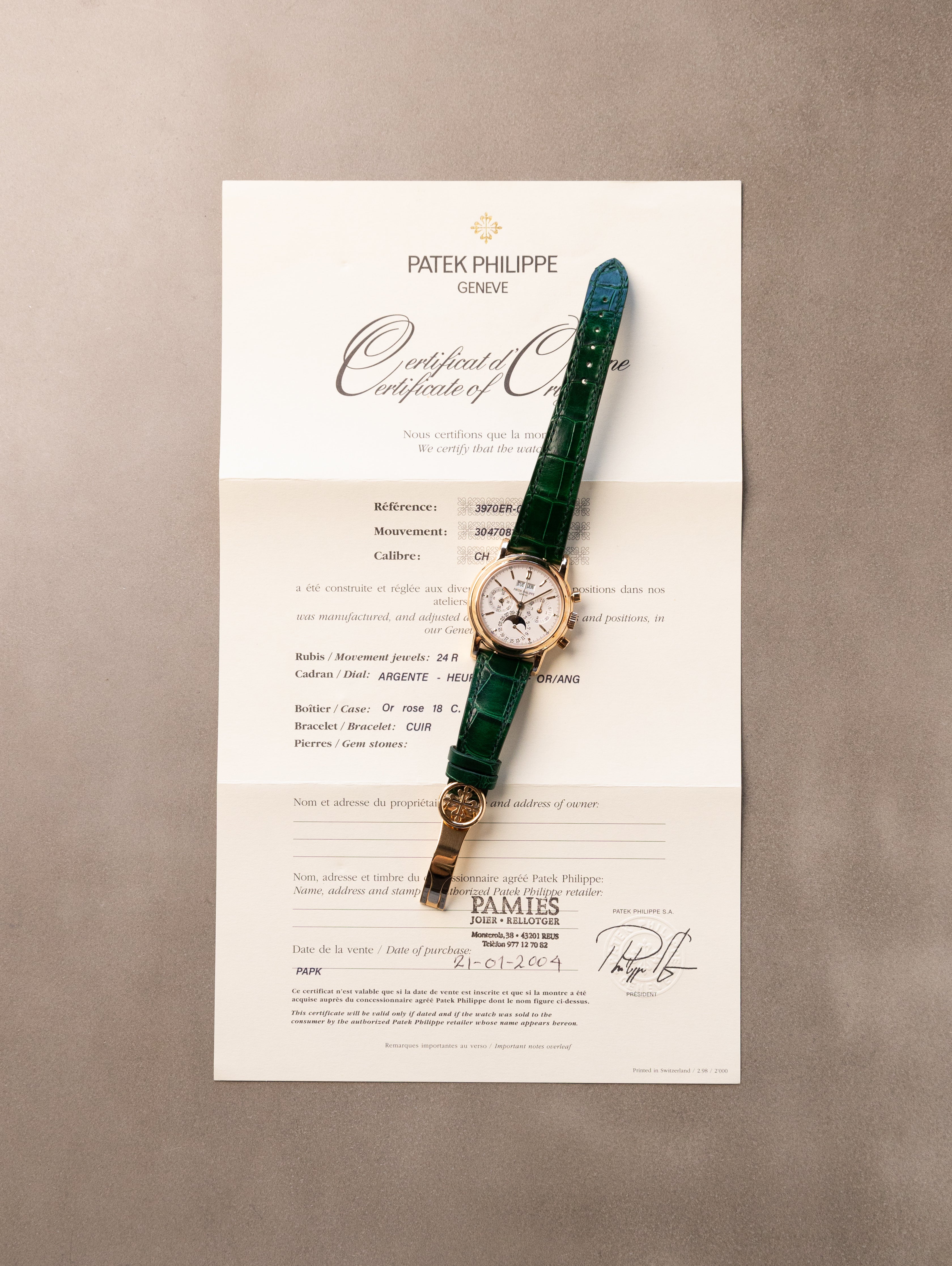 Patek Philippe Perpetual Chronograph Ref. 3970ER - 4th Series Silver Dial w/ Box, Papers, & Service Tag