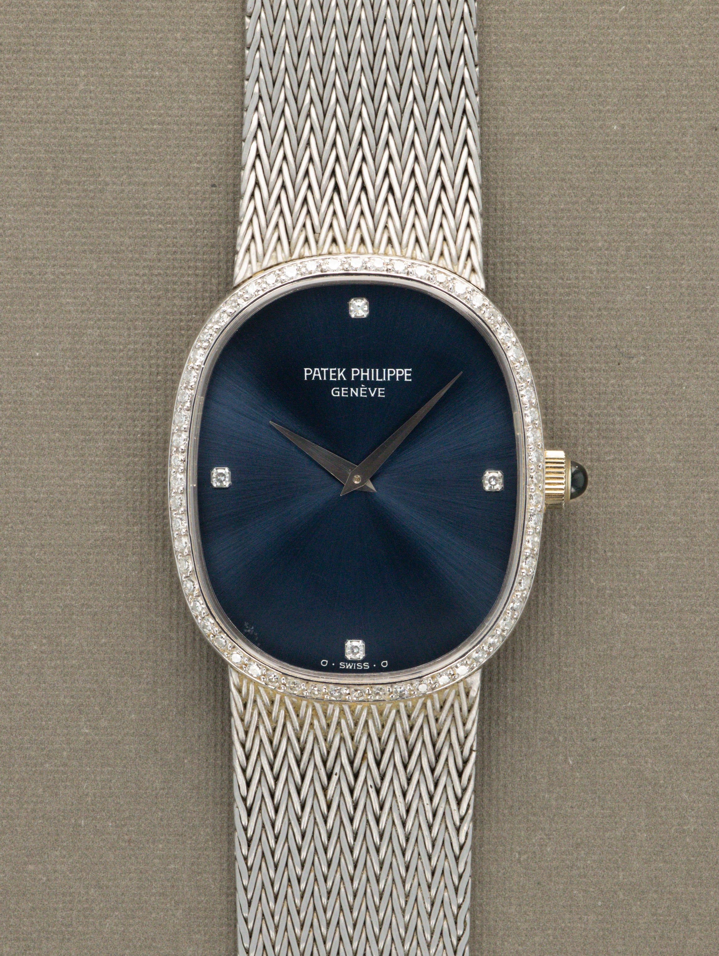 Patek Philippe White Gold Ellipse Ref. 3849/4 - Sunburst Blue 'Sigma' Dial w/ Diamonds