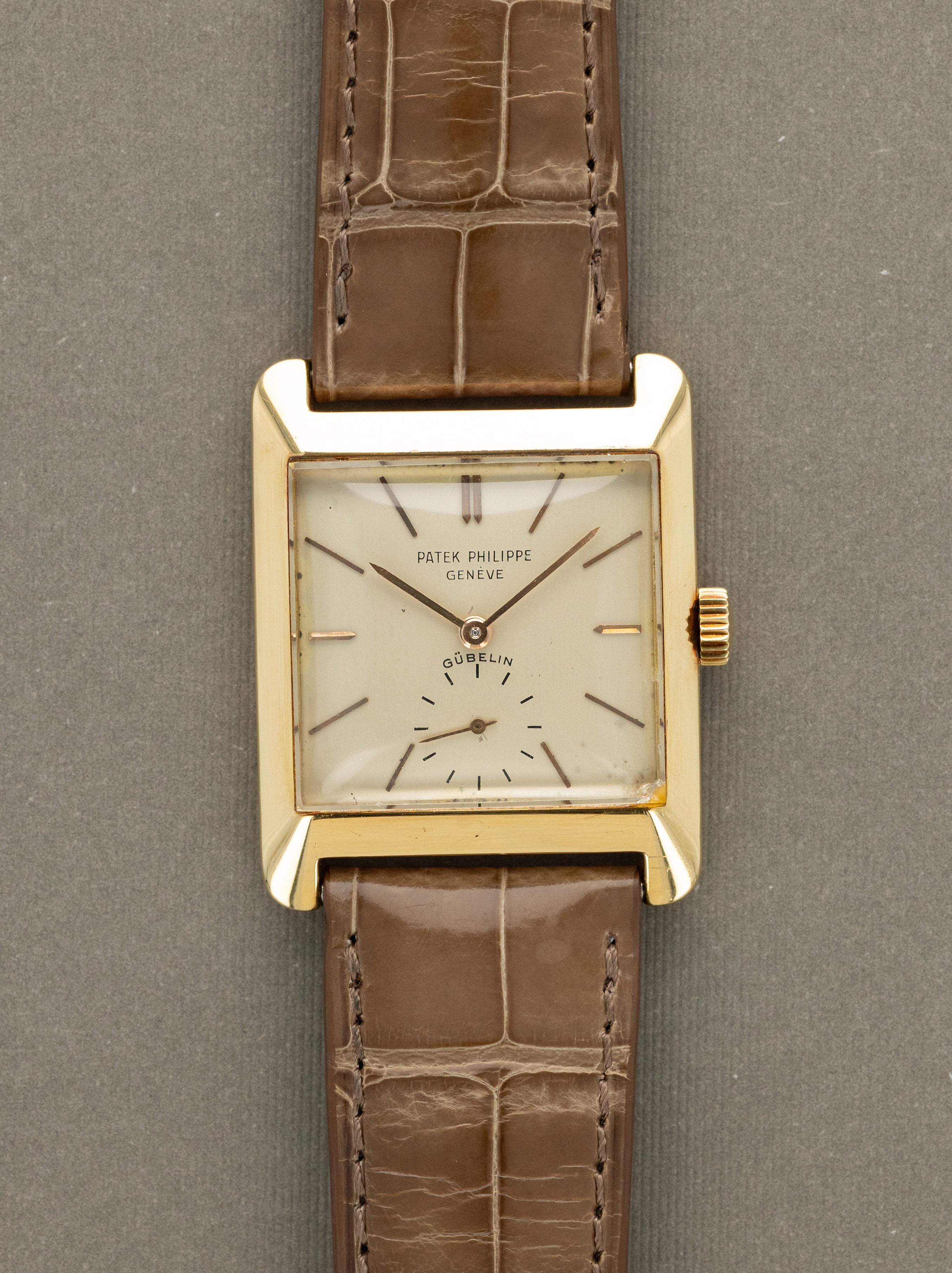 Patek Philippe Yellow Gold Rectangular Dress Watch Ref. 2488 - 'Gübelin' Dial