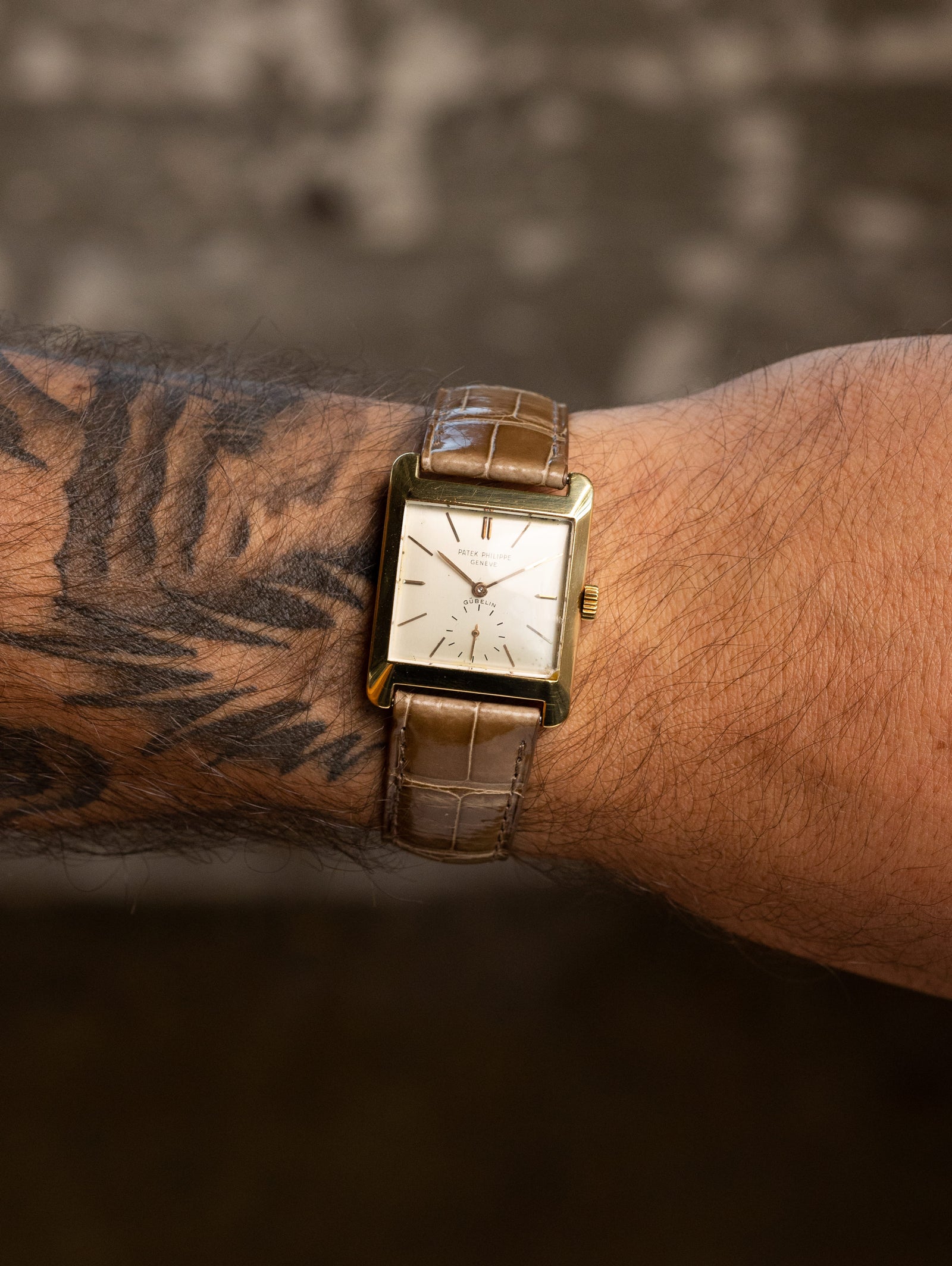 Patek Philippe Yellow Gold Rectangular Dress Watch Ref. 2488 - 'Gübelin' Dial