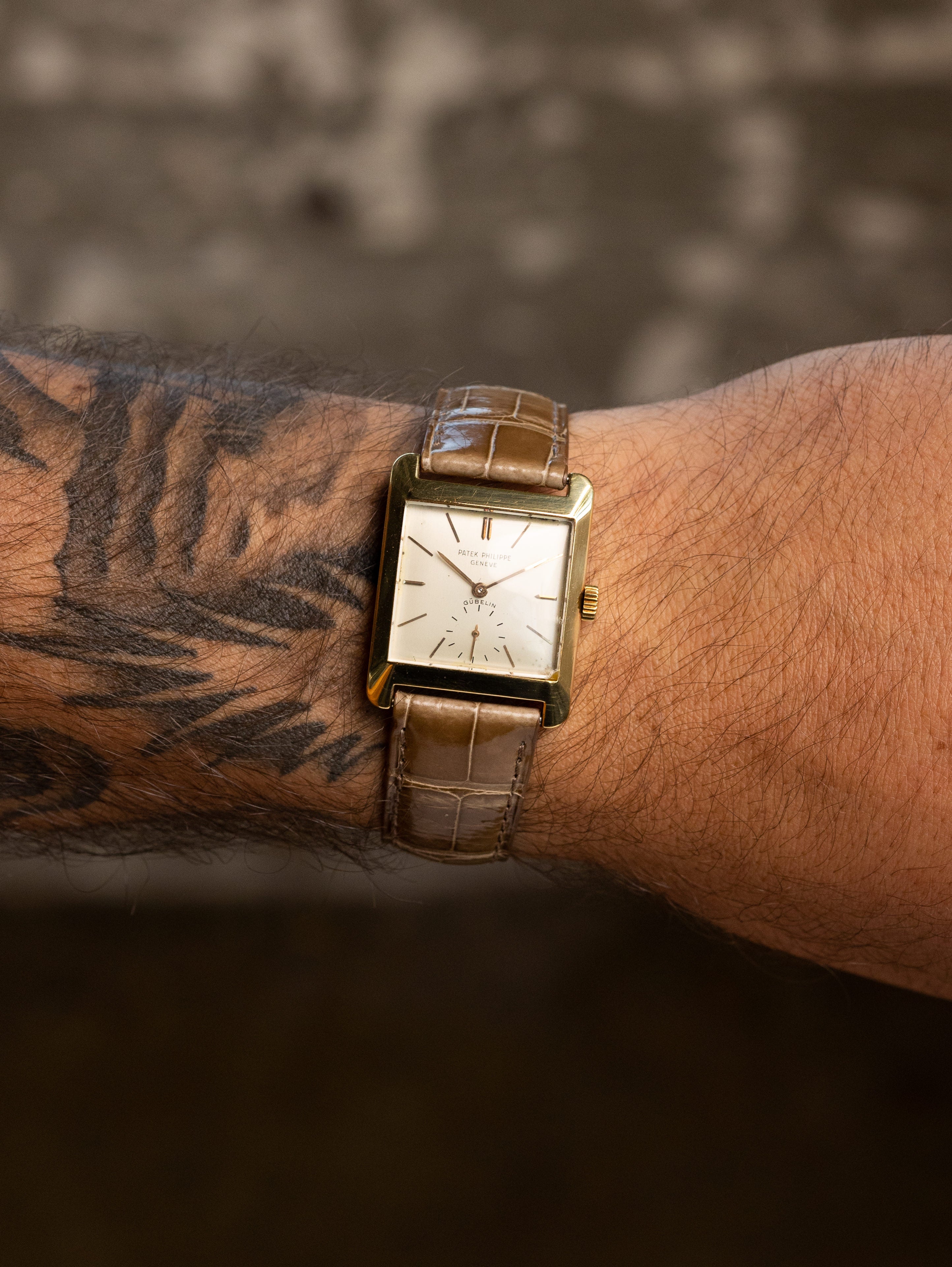 Patek Philippe Yellow Gold Rectangular Dress Watch Ref. 2488 - 'Gübelin' Dial