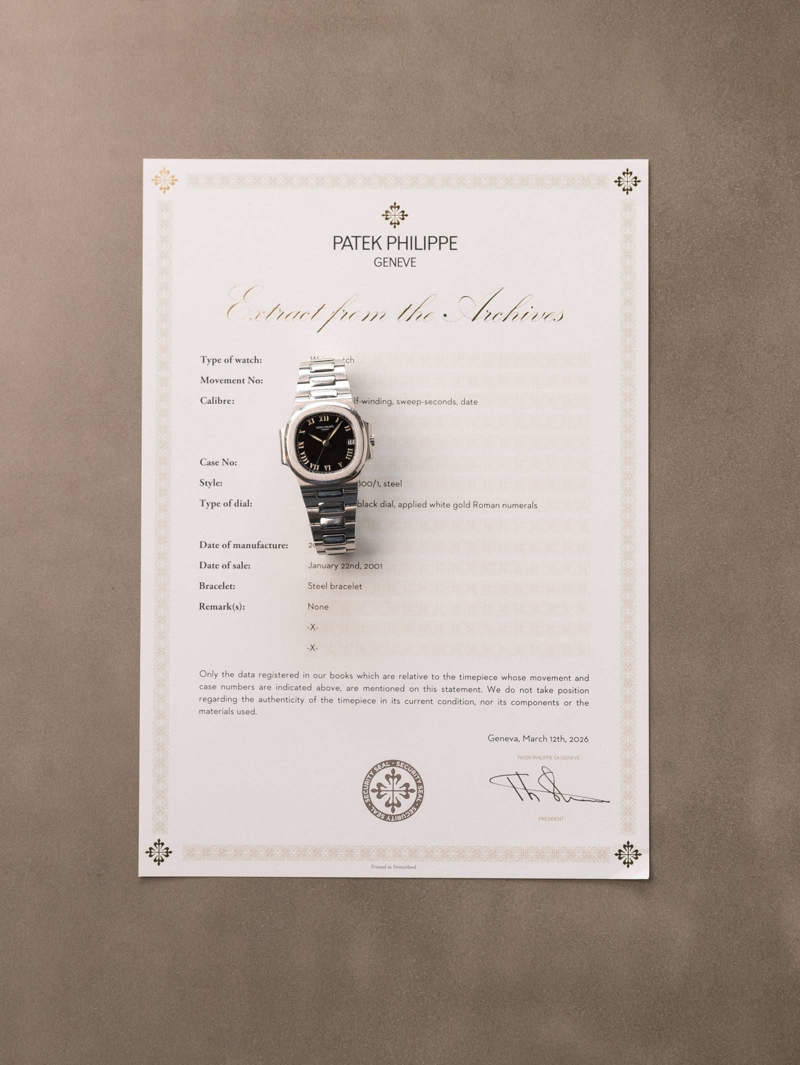 Patek Philippe Nautilus 'Midsize' Ref. 3800/1A - Gloss Black 'Roman' Dial w/ Extract