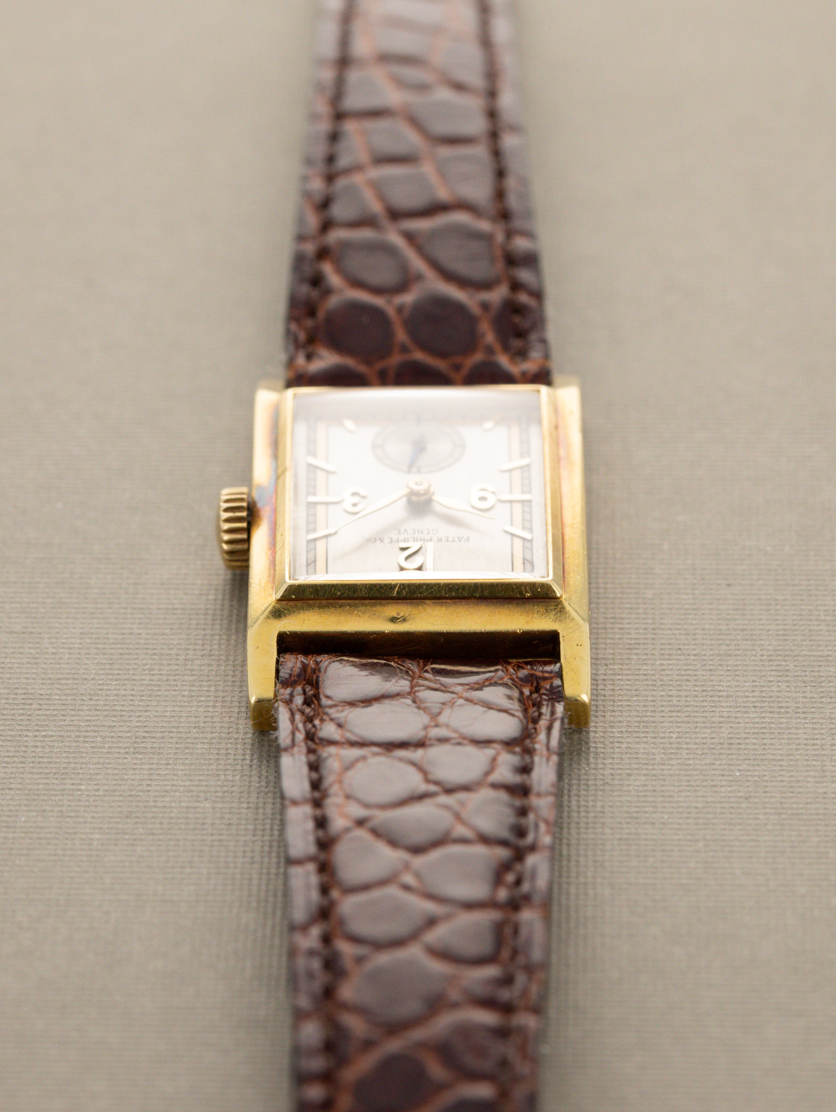 Patek Philippe Yellow Gold Rectangular Dress Watch - Multi-tone Silver 'Art Deco' Dial